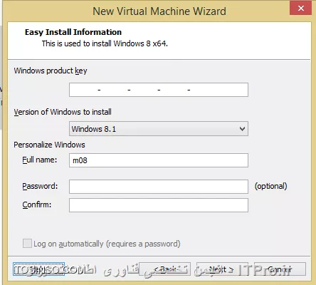 سلام 
من vmware 11 رو نصب کردم 
حالا میخام ویندوز سرور 2008 رو نصب کنم 
اول typical رو زدم . بعد فایل iso ویندوز سرور رو انتخاب کردم بعد next رو زدم 
ولی تو صفحه بعد در قسمت version of windows to install به جای نشون دادن ویندوز سرور ، ویندوز 8 رو نشون میده و بعد هم ویندوز 8 رو نصب میکنه . 
||http://tosinso.com/files/get/78dddc81-f4bf-4db5-94c6-cfdc49e47c4f||
چی کار کنم تا تو اون قسمت ویندوز سرور رو نشون بده و بعد اونو نصب کنه ؟