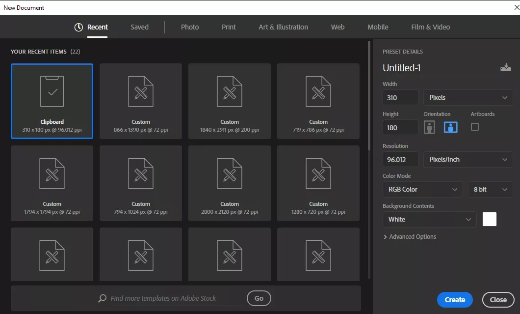 ایجاد سند جدید در فتوشاپ