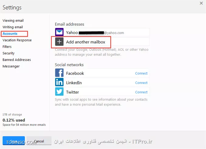 اضافه کردن اکانت به یاهو