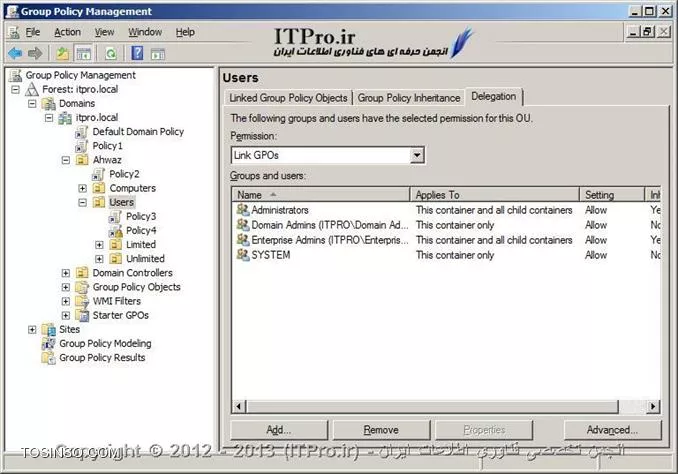 معرفی و آموزش کار با کنسول Group Policy Management در ویندوز سرور 2008 R2