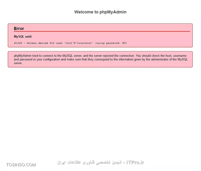 با سلام خدمت دوست گرامی
در مراحل نصب جوملا روی  2.5 Wamp سوال دارم. پس از نصب wamp  وقتی میخوام phpmyadmin رو از منوی Wamp اجرا کنم با این پیغام مواجه می شم . لطفا راهنمایی نمایید. 
با تشکر
||http://tosinso.com/files/get/7cb6fae9-0977-4fe3-a99f-c04b0cd01464||