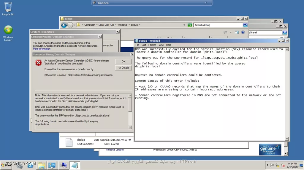 با عرض سلام و خسته نباشید به همه ی ITPRO های عزیز
من امروز یه مشکلی خوردم و اون اینکه سرور دامین کنترلم و سرور مالی توسط دوستان باجگیر Ransomware هک شد.
از سرور دامین کنترلر یه بک آپ از هفته ی پیشش داشتم و اون رو برگردوندم ولی از سرور مالی بک آپم قدیمی بود و خیلی به دردم نخورد و مجبورا یک VM جدید برای سرور مالی نصب کردم.
مشکل اینجاست که سرور دامینم که Restore کردم توسط نرم افزار Veeam ، قسمت Suffix کارت شبکش رو دیگه نمیزنه که اسم دامین چیه!! 
و مشکل بدتر اینکه دیگه کامپیوتری نمیتونه جوین بشه به دامین کنترل!!
فولدرهای Share شده توسط دامین با دسترسی هایی که قبلا داشتن هنوز اوکی هستن.
ممنون میشم دوستان کمکم کنن.
||https://tosinso.com/files/get/7d103956-226e-4e82-b3ee-9aa5f021c684||