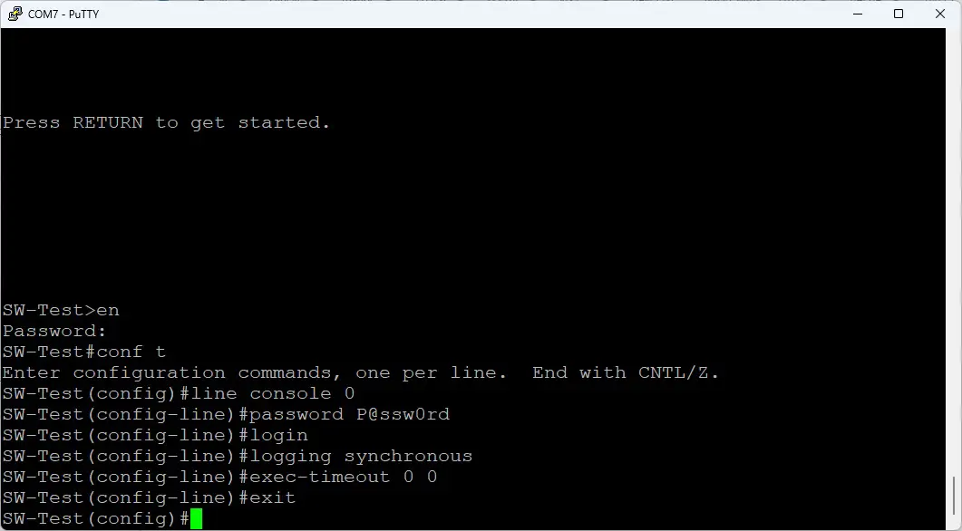 تنظیم Line Console 0 در سوئیچ سیسکو