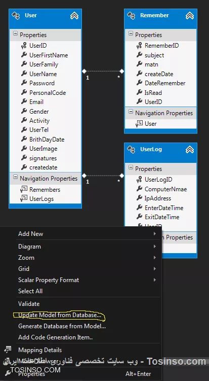 مشکل از این هم اساسی تر شده.
الان هر جدول و تنظیمات توی sql server 2012 درست و انجام می دهم و با وجود اینکه در ویژوال استودیو پروژه ام را آپ دیت می کنم بازم در قسمت کد نویسی نمیاد.
اینبار یه جدول در دیتابیسم ساختم و پروژه ام را آپ دیت کردم و در قسمت model.edmx نمایش داده میشه ولی در قسمت کد نویسی نام جدول را نمایش نمیده!!!!
||https://programming.tosinso.com/files/get/46608669-9d49-4f0c-879b-5e0f57e4df34||
حتی با چند بار Update Model from Database اجرا کردم نشد.
||https://programming.tosinso.com/files/get/8145ee73-ccf9-41f2-b483-de3b383c5a39||
بنظرتان مشکل چیه؟
لطفا سریعتر راهنمایی نمایید.