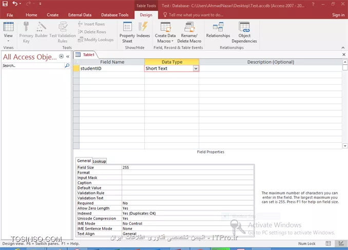 آموزش اکسس 2016 (Access) قسمت 8 : ایجاد پایگاه داده و Field