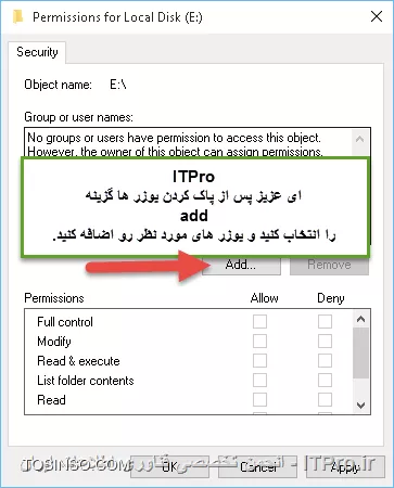 یک روش ساده ای که وجود داره permition هست برای این منظور:
شما سه تا یوزر دارید:
*1-* administrator 
*2-* farhad
*3-* ali
با یوزر administrator وارد سیستم بشید و روی درایو D راست کلیک کنید سپس peroperties رو انتخاب کنید و به تب security برید و Edit رو میزنی و تمام یوزر هایی که اینجا میبینی رو پاک میکنی مثل تصویر های زیر سپس دگمه add رو میزنید و یوزر های administrator و farhadرو انتخاب میکنید و دسترسی مورد نظر مثلاً full control رو انتخاب انتخاب میکنید.
||http://hardware.tosinso.com/files/get/50fd10a9-532e-4b2f-922e-544bfb69d8ac||
||http://hardware.tosinso.com/files/get/6a506813-1cec-4b29-b4e3-a074d962ec4b||
||http://hardware.tosinso.com/files/get/82be9375-6e61-4436-acc7-767888d59899||
||http://hardware.tosinso.com/files/get/0133e885-32d2-4bef-9dee-0ef52ee52ab7||
||http://hardware.tosinso.com/files/get/b890127f-678f-4284-a216-b651f549fcd1||
اگر میخواهید کارتون دقیقتر باشه یوزری که میخواهید به این پارتیشن دسترسی نداشته باشه رو هم add میکنید ولی دسترسی Full control رو به صورت deny قرار میدید مثل تصویر زیر که یوزر guest کل دسترسی هاش از اون درایو deny شده یعنی اصلاً نمیتونه درایو رو باز کنه و موقع باز کردن با خطا روبرو میشه.
||http://hardware.tosinso.com/files/get/a2665dc2-3ee0-4c13-847b-8aad0f59d84b||
دقیقاً مطابق کار بالا روی درایو بعدی تون اعمال کنید با این تفاوت که یوزر دومتون رو انتخاب کنید و البته administrator هم به صورت full control باشه و allow اینجوری ادمین میتونه هر دو تا پارتیشن رو ببینه و هر یوزر میتونن پارتیشن خودشونو باز کنند به هر حال این یک رو ساده بود و البته راه های دیگه ای هم هست.