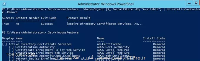 دوست عزیز شما به هیچ عنوان نمی تونید پوشه winsxs رو از روی ویندوز به ویژه ویندوز سرور 2012 حذف کنید ، قطعا اگر با هر ترفندی هم اینکار رو انجام بدید ویندوز شما دچار اختلال های شدیدی میشه و چه بسا دیگه غیر قابل استفاده باشه ، تقریبا تمامی فایل های سرویس های ویندوز و Role هایی که وجود داره داخل این پوشه قرار داره ، به این نکته توجه کنید که شما این پوشه رو نمی تونید حذف کنید ، شما این پوشه رو نمی تونید انتقال بدید و شما تحت شرایط خاصی می تونید ظرفیت اشغالی این پوشه رو کاهش بدید ، اون شرایط خاص هم بستگی به تعداد و نوع سرویس هایی داره که روی سرور شما نصب شده و با استفاده از powershell شما می تونید این Role هایی که سورسشون داخل این پوشه وجود داره اما نصب نشدن رو حذف کنید تا فضای این پوشه کمی خالی بشه ، اول شما دستور زیر رو در Powershell ویندوز سرورتون وارد کنید و خروجی رو نگاه کنید : 
<powershell>
Get-WindowsFeature
<powershell>

||http://network.tosinso.com/files/get/22aee5d2-19ae-42ee-84fc-4d0ee121a964||

خروجی دستور بالا لیست سرویس ها و Role هایی هست که روی ویندوز سرور شما وجود داره ، این سرویس ها و Role ها در سه حالت وجود دارند ، یا Installed هستن که یعنی نصب شدن و در حال کار هستند ، یا در حالت Available هستن ، یعنی نصب نشدن و فایل های نصبش روی سیستم عامل وجود داره و آماده نصب هست و در نهایت حالت Removed رو نمایش می ده که یعنی از سیستم حذف شده ، حالا شما می تونید Role هایی که در حالت Available نمایش داده شدند رو حذف کنید با دستور زیر تا فضای پوشه winsxs تا حدودی باز بشه که دستور زیر اینکار رو انجام میده : 
<powershell>
Uninstall-WindowsFeature AD-Domain-Services -Remove
<powershell>

||http://network.tosinso.com/files/get/3814f71c-d574-4a2a-87d4-2660f20fac3e||

دستور بالا Domain Services رو حذف می کنه که شما باید برای هر کدوم از سرویس هایی که در حالت Available هستند اینکار رو انجام بدید که بعضا طاقت فرسا هم هست ، اما یه راهی هم وجود داره که یه خورده پیچیدگی داره دستورش که بصورت خودکار سرویس های Available رو همگی یکباره حذف می کنه که دستورش به شکل زیر هست : 
<powershell>
Get-WindowsFeature | Where-Object {$_.InstallState -Eq “Available”} | Uninstall-WindowsFeature -Remove
<powershell>

||http://network.tosinso.com/files/get/84142145-be84-44d7-b9e1-9f44395b9c4f||

با اجرا شدن دستور بالا تمامی سرویس ها و Role هایی که نصب نشدن فایل هاشون از سیستم عامل حذف میشه و توجه کنید که از این به بعد برای نصب هر سرویسی باید DVD نصب ویندوز سرور 2012 رو داخل دستگاه بزارید ، با اینکار میتونید 3 یا 4 گیگابایت از حجم این پوشه کم کنید. امیدوارم به کمکتون بیاد هر چند اصلا پیشنهاد نمی کنم اینکار رو بکنید. *ITPRO *باشید