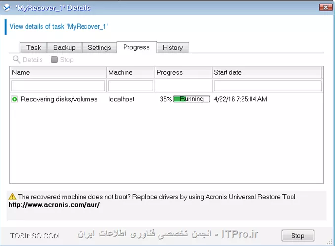 در این قسمت توضیح می دهیم چگونه از متد Single-pass backup استفاده کنیم تا در مواقع اضطراری بتوان داده ها یا کل سرور Active Directory را ریکاوری کرد.single-pass backup چیست؟ single-pass backup یا application-aware backup  یک نوع Disk-Level Backup هستش که شامل اطلاعات metadata سرویس AD می باشد. که اطلاعات مربوط به Active Directory را بوسیله سرویس VSS مایکروسافت Backup گیری می کند. بوسیله single-pass backup شما می توانید اطلاعات مربوط به AD  را ریستور کنید بدون نیاز به ریکاوری کردن کل سرور AD.

* نکته: Single-pass backup برای ماشین های که SQL Server, SharePoint Server and Active Directory را اجرا می کنند مورد استفاده قرار می گیرد.
* نکته: Single-pass backup برای Exchange Server استفاده نمی شود.
* نکته: برای استفاده از Single-pass backup شما باید Agent for Active Directory را بر روی سرور Active Directory نصب کنید.

!! Install Agent for Active Directory 
--
Agent for Active Directory می تواند بر روی OSهای زیر نصب شود:
||http://tosinso.com/files/get/c62bc273-8485-43d1-b888-9e8cd645950b||
نکته: اگر قبلا Agent for Windows را بر روی AD نصب کرده باشید. با نصب Agent for Active Directory این Agent بصورت Add-On به Agent for Windows اضافه خواهد شد.
نکته: Agent for Active Directory را نمی توان بصورت remote نصب کرد.
برای نصب Agent for Active Directory ستاپ Acronis را بر روی AD اجرا کنید و در پنجره زیر:
||http://tosinso.com/files/get/ea981b4d-f97a-41a3-82c8-3c802777cad7||
گذینه بالا را انتخاب کنید. و تا اخر Wizard را پیش برید و این agent را نصب کنید.

!! Active Directory Backup
--
بعد از انجام تنظیمات بالا نوبت به Backup گیری از AD می رسد. برای اینکار یک Backup Task ایجاد می کنیم.
در قسمت What to Backup پارتیشنهای که داده های Active Directory را نگه داری می کند را انتخاب می کنیم. 
اگر می خواهید Active Directory را در مواقعی که کلا از بین رفته Recovery کنید کل Volume ها یا کل دیسک را انتخاب کنید.
||http://tosinso.com/files/get/b4373db3-5c15-4f89-babd-5e600e4ec51d||
در قسمت بعدی باید محل ذخیره سازی فایلهای Backup را مشخص کنیم. همچنین باید Single-pass backup را فعال کنیم.
||http://tosinso.com/files/get/d0854a9c-6fd7-4c55-80f3-38f3ddac5441||
و زمانبندی Backup گیری را بصورت زیر تنظیم می کنم:
||http://tosinso.com/files/get/1be5b18e-476c-43e7-a956-c37157dd9ad1||
اگر آموزشهای قبلی را دنبال کرده اید تنظیمات بالا نیازی به توضیح نداره.
||http://tosinso.com/files/get/c66df829-6d7e-4f88-a627-80196561d0b7||
در قسمت Plan Parameters شما باید مطمئن شوید تنظیمات VSS بصورت زیر ست شده باشد:
||http://tosinso.com/files/get/b7617346-6f49-429a-baa5-e70368f7e344||
همچنین باید یک Credentialsی انتخاب کنید که عضو گروه Local Administrators سرور Active Directory باشد. که بصورت پیش فرض  قسمت  Plan's Credentials بر روی Acronis Services ست شده که از Credentials کاربری که Acronis Services را اجرا کرده استفاده می کند. این Credentials برای اجرای این Task استفاده میشه.
||http://tosinso.com/files/get/5d9c031f-311f-495b-b553-addcb22bd160||
بعد از انجام تنظیمات بالا OK کنید.
بعد از گذشتن زمانی که تعیین کرده اید Backup Task اجرا می شود.

!! Active Directory Recovery
--
ما به دو روش می توانیم AD را ریکاوری کنیم. در مرحله اول باید مشخص کرد که آیا کل سرور AD صدمه دیده یا اطلاعات آن؟؟؟؟
فرضا کل AD صدمه دیده و نمی تواند Boot کند که باز هم ریکاوری کردن AD بستگی به آن دارد که در ساختار غیر از این DC، DCهای دیگری وجود دارد یا نه؟؟؟
مثلا اگر یکی از DCها به کل نابود شد می توان با استفاده از متد |Restoring a Domain Controller Through Reinstallation::https://technet.microsoft.com/en-us/library/cc816620(v=ws.10).aspx| استفاده کنید و DC معیوب را به مدار برگردونید.
ولی اگر یک DC در ساختار دارید به راحتی می توانید بوسیله Bootable Media آنرا بوت کنید و Backup را ریستور کنید. (در آموزش های قبلی این روش را آموزش دادم)
||http://tosinso.com/files/get/f9a74a87-4a14-4c4e-a5bd-dbd37491eccc||
||http://tosinso.com/files/get/84cb3a77-1490-457c-a4f3-fb243b54c764||
||http://tosinso.com/files/get/3977222e-69f3-43db-bdd3-e70e76d810f0||
ولی اگر داده های خود Active Directory صدمه دیده باشد مثلا پوشه SYSVOL یا دیتابیس آن خراب شده است. باز هم ریکاوری کردن AD بستگی به این داره که در دومین چند DC وجود دارد؟؟؟ 
اگر بیش از یک DC در دومین وجود داشته باشد به دو روش می توانید AD را ریکاور کنید:
<ltr>
# Re-promoting the domain controller
# Single-pass backup
<ltr>
شما خیلی راحت می توانید از روش |Re-promoting the domain controller::http://www.tomshardware.com/faq/id-1946870/promote-windows-server-2012-domain-controller-part-prerequisites.html| استفاده کنید و اجازه بدید که AD بوسیله Replication خود را ریکاوری کند.
نکته: در این روش حواستون به رولهای FMSO باشه.
یا می توان از روش دوم استفاده کرد.
یک Recovery Task ایجاد کنید و اطلاعات زیر را انتخاب کنید:
||http://tosinso.com/files/get/f2a5c17d-4116-4fc1-8046-6a1d41ddd301||
و لینک زیر را انتخاب کنید:
||http://tosinso.com/files/get/ff1d0823-6f10-4b1f-b54f-ed9561570a16||
باید مسیری برای Extract کردن اطلاعات بر روی سرور AD انتخاب کنید:
||http://tosinso.com/files/get/ef95ed3d-6c2d-4194-87bc-1e9c67b56dc2||
و در آخر OK کنید.
||http://tosinso.com/files/get/d348d180-2dc7-4051-8108-13036a125814||
اطلاعات بر روی AD ریستور شد. قدم بعدی باید این اطلاعات را Replace کنیم. برای اینکار به محیط Directory Services Restore mode لاگین کنید. 
بعد از وارد کردن پسورد DSRM Account فایلهای Extract شده را به محل اصلی Paste کنید:
||http://tosinso.com/files/get/82a9061e-7776-48b9-a6ec-e32ca2540467||
برای جلو گیری از USN Rollback حتما از VSS خود مایکروسافت استفاده کنید. حدالامکان Backupی را انتخاب کنید که کمترین فاصله زمانی بعد از وقوع Failure را داشته باشد. Backupی که ریستور می کنید نباید قدیمی تر از tombstone life باشد. و بقیه پارامترها که همه از آن اطلاع دارند.
نکته: Acronis برای ریستور کردن ایتم های AD بصورت انفرادی از ابزار Ntdsutil استفاده می کنه. 
Acronis کلا برای اینکار سه روش داره:
||http://tosinso.com/files/get/69494182-96b8-43e6-a21e-7d94d2cf19cd||
توی منابع Acronis هر چی گشتم متدی غیر از متدهای بالا برای Restoring Accidentally Delete Information پیدا نکردم. اگر اینطور باشه واقعا Acronis Backup Advanced قابل مقایسه با Symantec Backup Exec نیست.... در تصویر زیر اطلاعاتی که Backup Exec میتواند بصورت انفرادی ریستور کند را مشاهده می کنید.
||http://tosinso.com/files/get/bdcaf015-2b40-404a-91ec-b5270ede8455||
در پایان این سلسله های آموزشی باید عرض کنم که Acronis قابلیتهای زیادی دیگری هم دارد که وقت نشد همه آنها را در این سری آموزش توضیح و آموزش بدم. 
شما می توانید با Acronis از Exchange, SharePoint, SQL و hypervisorهای همچون VMware and Hyper-V بکاپ بگیرید و در Bad Event آنها را ریکاور کنید. 
در لینک زیر می توانید به تمام E-Book های شرکت Acronis که برای محصولات خود ایجاد کرده دسترسی داشته باشید. 
<c#>
http://www.acronis.com/en-us/support/documentation/
<c#>

موفق پیروز باشید.

نویسنده: احمد جهلولی 
منبع: |جزیره راهکارهای ذخیره سازی اطلاعات وب سایت توسینسو ::https://tosinso.com/virtualization|
نشر و کپی برداری، صرفاً با ذکر نام نویسنده و منبع مجاز می باشد. 