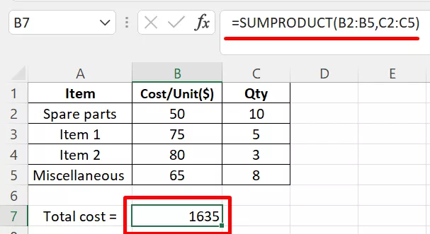نحوه کار با تابع SUMPRODUCT