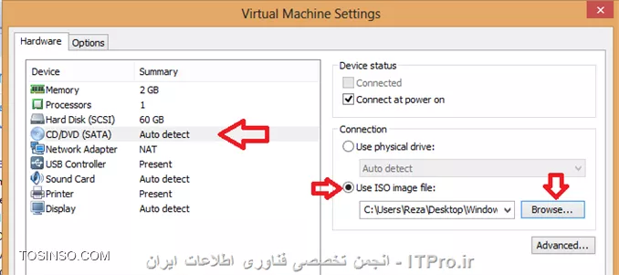 در این آموزش قصد دارم نحوه راه اندازی و استفاده از نرم افزار Net Support School رو بر روی VMware به صورت شماتیک توضیح بدم گرچه این روش در عمل کاربردی نداره ولی یک روش تمرینی خوب برای یاد گرفتن این نرم افزار کاربردی است. قسمت اول این اموزش مربوط به راه اندازی ماشین مجازی هست (اگر اشنایی دارید به بخش دوم مراجعه کنید) و بخش دوم استفاده از نرم افزار Net Support  ، در این مطلب آموزشی بر اساس یک سناریو نصب و راه اندازی VMWare و اتصال آنها به اینترنت و ایجاد یک شبکه داخلی و سپس راه اندازی نرم افزار کاربردی Net Support بر روی 3 ماشین VMWare که یکی از آنها به عنوان دستگاه معلم (Tutor) و 2 دستگاه دیگر به عنوان دانشجو (Student) شبیه سازی میشود.بر طبق این سناریو به ترتیب زیر 3 ماشین VMWare ایجاد میشود.
قدم اول : ایجاد یک ماشین مجازی جدید به ترتیب زیر:
||http://tosinso.com/files/get/c422d8d5-5359-4b5d-90c2-fcb1334963ef||
قدم دوم : یکی از دو حالت Typical یا Custom را انتخاب کرده و Next را میزنیم.
||http://tosinso.com/files/get/823e8f27-f990-4c0b-aecc-6d8c7c62d77e||
قدم سوم : در این مرحله میتوانیم محل فایل ایزوی ویندوز 8 را مشخص کرده و یا ان را به بعد موکول کنیم.
||http://tosinso.com/files/get/e76fa852-0add-402d-bf8f-fbc98eacfa0f||
قدم چهارم : در این مرحله نوع سیستم عامل و ورژن محصول را انتخاب میکنیم.
||http://tosinso.com/files/get/cf51fbad-5deb-4a73-a59a-382aec627b84||
قدم پنجم : نام ماشین مجازی را مشخص میکنیم.
||http://tosinso.com/files/get/3e1aa1aa-a0ca-4a3f-a1b6-4395d6e32c1f||
قدم پنجم : سپس با زدن Customize Hardware میتوانیم تنظیمات سخت افزاری ماشین مجازی را به دلخواه خود انجام دهیم.
||http://tosinso.com/files/get/25545a3a-c7b0-4914-b95c-03aed588ef1b||
قدم ششم : در این مرجله مقدار RAM ماشین مجازی را از طریق اسکرول تعبیه شده در سمت راست تعیین میکنیم
||http://tosinso.com/files/get/da09ec39-1df7-4d9b-aac9-fd883305fda9||
قدم هفتم : سپس تعداد پردازنده ها را مشخص میکنیم.
||http://tosinso.com/files/get/1d0edb30-b02e-40c6-85c2-5574c6e1d227||
قدم هشتم : در این مرحله حالت کارت شبکه خود را تعیین میکنیم. با توجه به شکل زیر 5حالت کارت شبکه مجازی در Vmware در نطر گرفته شده است که با توجه به سناریو NAT میتواند بهترین گزینه باشد.(نیاز به انصال هر ماشین به اینترنت بوده و ماشین ها باید به یکدیگر متصل شده و همدیگر را ببینند.)
||http://tosinso.com/files/get/f8e997b9-4baa-4268-86ad-4f2e0f0222f0||
قدم نهم : سپس مسیر فایل ایزوی سیستم عامل را تعیین میکینم.(در این سناریو هر 3 ماشین VM ویندوز 8.1)
||http://tosinso.com/files/get/87f047ce-6fe4-4f63-b3d0-e83871c302d7||
قدم دهم : سپس ویندوز 8 را نصب میکینم.
||http://tosinso.com/files/get/216fe59a-573e-4caa-ab1b-b3cd65d782ed||
قدم یازدهم : بعد از نصب هر VM میبایست برای هر ماشین VM Tools را هم برای راحتی کار و همچنین انتقال فایل نصب نرم افزار net support به ترتیب زیر نصب میکنیم
||http://tosinso.com/files/get/63d756e9-0dce-49e3-9133-8748cf1b65d6||
 قدم دوازدهم : همانطور که در شکل زیر میبینیم درایو مجازی VM Tools بر روی ماشین مجازی Mount شده و به راحتی کار نصب را انجام میدهیم.
||http://tosinso.com/files/get/e50fa9fe-5369-4f2f-9595-7865d66f7ae8||
قدم سیزدهم : فایل نصب نرم افزار Net Support را از سایت www.netsupportschool.com دانلود کرده و با توجه به نصب VM Tools فایل setup را به راحتی بر روی هر 3 ماشین کپی میکنیم.
||http://tosinso.com/files/get/3a7ac53b-a43d-4d6b-a562-f58857315000||
قدم چهاردهم : سپس بر روی ماشین Tutor فایل setup نرم افزار net support را اجرا کرده و آن را نصب میکنیم. و مراحل زیر را تا نصب کامل نرم افزار طی میکنیم.
||http://tosinso.com/files/get/1649c9b5-40b6-4119-87ab-30d4c5267f1f||
||http://tosinso.com/files/get/458a6a5a-586b-49d4-8109-ecc8097e1ae5||||http://tosinso.com/files/get/96eafb8c-56d5-477e-81ed-88eac296b9d5||
قدم پانزدهم : در این مرحله نوع کاربری net support را مشخص کرده که بر طبق سناریو برای یک ماشین Tutor و برای 2 ماشین student را نصب میکنیم.
||http://tosinso.com/files/get/36d33d42-ebea-40f2-980b-3f4f6ae16b1b||
||http://tosinso.com/files/get/db9bcd32-9c35-4e83-a9dd-cdb9e4ef1133||
قدم شانزدهم : بعد از اتمام نصب net support بر روی 3 ماشین مجازی در صورتی که هر 3 ماشین دسترسی به اینترنت نداشته باشند مراحل زیر را انجام میدهیم. ابتدا از منوی Edit گزینه Virtual Network Editor  را انتخاب کرده.
||http://tosinso.com/files/get/c7dc2761-ebdd-41a8-81d8-69dc5c804b73||
قدم هفدهم : با توجه به سناریوی تعیین شده برای هر 3 ماشین کارت شبکه در حالت NAT قرار داده شده در Virtual Network Editor بر روی VMnet 8 کلیک کرده تا تنطیمات NAT برای ماشین مجازی را انجام دهیم. همینطور که مشخص است کارت شبکه  در حالت NAT که بر روی سیستم عامل کامپیوتر میزبان ایجاد شده دارای محدوده IP : 192.168.113.0 بوده و بنابراین به منطور ایجاد ارتباط بین 3 ماشین مجازی این 3 ماشین هم باید از همین range ای پی اختصاص داده شود. به این منظور باید تیک use local DHCP service to distribute ip address to VMS را زده تا به هر سه ماشین از رنج IP مورد نطر به صورت اتوماتیک داده شود.(با این کار هم دسترسی به اینترنت برای 3 ماشین فراهم شده و هم هر 3 ماشین همدیگر را دیده و میتوانند با یکدیگر ارتباط درون شبکه ای داشته باشند.
||http://tosinso.com/files/get/3424910e-2f2b-4255-866e-2e8218e5e0ae||
بعد از این کار بر روی ماشین Tutor  آی پی های 2 ماشین دیگر را ping کرده تا از داشتن ارتباط اطمینان حاصل کنیم. بدین صورت هر 3 ماشین مجازی آماده برقراری ارتباط از طریق net support را داشته و میتوانیم محیط آموزشی net support را استفاده کنیم.
1- ایجاد یک room مجازی در ماشین Tutor: با اجرای نرم افزار net support پنجره زیر باز شده و استاد باید فیلدهای مربوطه را به ترتیب زیر پر کرده و سپس اتاق مجازی آموزشی را ایجاد کند.
||http://tosinso.com/files/get/20e36747-eb63-4f1c-9b77-ff19a8514c73||
2- بعد از کلیک کردن بر روی دکمه new پنجره زیر باز شده و استاد باید یکی از حالتهای زیر را به عنوان شروع کننده کلاس انتخاب کند. مورد اول Room Mode میباشد که این حالت به شما اجازه میدهد که کامپیوترهای داخل یک کلاس را گروه بندی کرده و دانشجویان میتوانند به این اتاق اموزشی برای شروع کلاس بپیوندند. حالت دوم  PC Mode میباشد که به شما اجازه میدهد که یک تعدادی کامپیوتر را که با هم در یک اتاق در اتصال هستند از طریق کابل را به هم متصل کرده و یک کلاس مجازی آموزشی تشکیل دهید. حالت سوم User Mode میباشد که به شما اجازه میدهد یک تعداد دانشجو را با استفاده از پروفایل های انها به کلاس اضافه کنید. حالت چهارم یک حالت ساده بوده که در ان شما به سادگی میتوانید شبکه موجود را جستجو کرده و همه دانشجویان را به کلاس مورد نظر اضافه کنید.
در این سناریو ما از حالت دوم استفاده میکنیم.
||http://tosinso.com/files/get/6b6cc5f8-5dcb-4fc8-8146-14b1744ccfa2||
3- در این مرحله پنجره Create Class باز شده و در این مرحله باید PC های دانشجویان کلاس را ابتدا جستجو کرده و سپس همه انها رو به کلاس اضافه کنیم.
||http://tosinso.com/files/get/be28d2da-cf20-4773-b06f-c3fdb16da00a||
||http://tosinso.com/files/get/7661349e-a09e-4f09-92e9-af40f2774d9b||
4-دبعد از ایجاد کلاس پنجره اصلی نرم افزار به صورت زیر میباشد و دانشجویان اضافه شده قابل روئیت میباشند.
||http://tosinso.com/files/get/4b4fd644-7999-4cf0-a5d8-3299d62a5923||
5- تب دوم این اجازه را به استاد داده تا نمایی از desktop های دانشجویان حاضر در کلاس را روئیت کرده و به نوعی انها را کنترل کند. علاوه بر ان استاد قادر است با کلیک کردن بر روی هر کدام از پنجره های پیش نمایش دسکتاپ دانشجویان به صورت remote به کامپیوتر دانشجوی مورد نظز دسترسی پیدا کند.
||http://tosinso.com/files/get/ace1446a-e122-460d-9987-f9b463cb2894||
6- در تب سوم که با ایکون های هد ست مشخص شده است استاد قادر است با کلیک بر روی Announce نوعی اطلاع رسانی را به دانشجویان ارسال کند. علاوه بر این استاد قادر بوده که با برداشتن تیک های بلندگو و میکروفون انها را از در کامپیوترهای دانشجویان از کار بیندازد.
||http://tosinso.com/files/get/9f032a1c-4787-4699-b565-85d2642adce8||
||http://tosinso.com/files/get/0379be7c-1a46-4d1c-b867-a36e50371cf6||
7-  در تب بعدی استاد قادر بوده که انواع سوالات را برای کل کلاس یا بخشی از کلاس مطرح کرده و جواب را هم از سوی دانشجویان دریافت کند.
||http://tosinso.com/files/get/c43fd40a-56a3-4579-afa2-0d3c41e151c3||
اولین مدل از سوالات First to answer میباشد که استاد با مطرح کردن یک سوال در کلاس گزینه مورد نظر را کلیک کرده و دانشجویان بر روی کامپیوترشان با پیغام زیر مواجه شده و اولین دانشویی که بر روی answer کلیک کند قادر خواهد بود تا سوال را جواب دهد.
||http://tosinso.com/files/get/95439e52-493b-4c49-9402-0a32e6e1f655||
||http://tosinso.com/files/get/38b943ed-8471-4716-adaf-fb8c6d71ded0||
بعد از پاسخ دادن به سوال بر روی پروفایل دانشجوی مورد نطر به شکا زیر 2 گزینه تیک و ضربدر در اختیار استاد قرار گرفته و صحیح یا نا درست بودن پاسخ دانشجوی مورد نظر را میتواند تعیین کند. 
||http://tosinso.com/files/get/a7d4b650-28eb-4d96-9b8f-c848ea3d257f||
در صورت درست بودن پاسخ دانشجوی مورد نظر یک ستاره به عنوان جایزه دریافت میکند.
||http://tosinso.com/files/get/fe29b122-7d8d-4d88-9c36-c5a5c5ab42fc||
نوع دوم سوال Enter an answer میباشد .
||http://tosinso.com/files/get/f0be3aa6-ecc8-4a26-83aa-4baf570f662d||
در این حالت استاد پاسخ صحیح را در کادر مورد نظر وارد کرده و بعد از مطرح کردن سوال بر روی Go کلیک کرده .
||http://tosinso.com/files/get/fea2b766-7725-41c2-952c-fadb8d7d2639||
همانطور که در شکل زیر نشان داده شده به محض کلیک کردن Go توسط استاد پنجره ای به شکل زیر در PC های دانشجویان ظاهر شده است
||http://tosinso.com/files/get/4e008f76-53c9-4d19-a40e-2e7d0117e3c1||
 و بعد از اتمام زمان تفکر دانشجویان قادر به پاسخگویی خواهند بود.
||http://tosinso.com/files/get/386151ee-a2eb-4cea-b35f-49f6fdb431e1||
بعد از پاسخگویی به سوال دانشجویان به شکل زیر از پاسخ دیگر دانشجویان مطلع میشوند و میتوانند خود را نسبت به کلاس ارزیابی کنند.
||http://tosinso.com/files/get/b9086a56-03ff-4c51-8ccd-47b4fdc36cd7||
همچنین استاد بعد از پاسخگوی دانشجویان به شکل زیر از پاسخ انها مطلع خواهد شد که رنگ قرمز نشان دهنده پاسخ اشتباه و رنگ سبز نشان دهنده دانشجویانی است که پاسخ صحیح را وارد کرده اند.
||http://tosinso.com/files/get/9ea7cab7-6aa7-4e01-9c4e-94cbfab24849||
در تب بعدی استاد قادر خواهد بود تا نوعی محدودیت برای دانشجویان کلاس از لحاظ دسترسی به  وب سایت های مختلف تعیین کندو ستون سمت راست برای وب سایت های ممنوعه بوده که استاد با کلیک بر روی علامت مثبت (سبز رنگ) وب سایت های ممنوعه را تعیین کند و در اینصورت دانشجویان قادر نخواهند بود به وب سایت های مذکور دسترسی پیدا کنند.
||http://tosinso.com/files/get/d8048463-751d-4453-ae99-dcd5a8c7405b||
از ستون چپ نیز استاد قادر بوده تا وب سایت های مورد تایید را اضافه کند و اجازه دسترسی را به دانشجویان داخل کلاس به وب سایت های مذکور بدهد.
||http://tosinso.com/files/get/589718f6-fc60-49b9-9985-800e2d2eb8f8||
علاوه بر این استاد قادر بوده با استفاده از دکمه های پایین صفحه  همه وب سایت ها را بلاک کند.
||http://tosinso.com/files/get/0f56aec7-c81f-4ee3-80c6-c9c1d1f93930||
در تب بعدی استاد قادر خواهد بود نوعی همه پرسی از کلاس انجام داده تا به نتیجه مورد نظر با استفاده از جواب ها برسد.
||http://tosinso.com/files/get/111fb50a-c772-4a68-85c9-6a3786756ebd||
در این تب ابتدا استاد سوال رو مطرح کرده و نوع پاسخ را از نوار کیک کشویی زیر response انتخاب کرده و سپس بر روی send کلیک کرده و ان را برای همه دانشجویان ارسال کند.
||http://tosinso.com/files/get/fe6c9156-519e-43a2-8ef5-b14047da890c||
به محض ارسال سوال پنجره زیر برای همه دانشجویان باز شده و میتوانند به سوال پاسخ دهند.
||http://tosinso.com/files/get/4700ffba-1dec-4e2f-a5f6-e13b72993e86||
بعد از پاسخ دادن همه دانشجویان استاد قادر خواهد بود تا از ستون سمت راست درصدی از پاسخ های تعیین شده را مشاهده کرده و ارزیابی مورد نظر را از سوال خود انجام دهد.
||http://tosinso.com/files/get/3371a176-c0f2-44e0-b907-2437197d2d3f||
تب بعدی دسترسی پرینتر به دانشجویان میباشد که استاد با استفاده از دکمه های پایین پنجره میتواند عملیات پرینت را متوقف و بلاک و یا برای همه دانشجویان آزاد کند.
||http://tosinso.com/files/get/6efcb071-3ec3-4396-858e-73aa8fe0ab01||
در تب بعدی استاد قادر خواهد بود تا فرایند مانیتورینگ فعالیت های دانشجویان را با کلیک بر روی Monitor Activity فعال یا غیر فعال کند و علاوه بر ان از این تب استاد قادر است دانشجویان را بلاک کند. 
||http://tosinso.com/files/get/2b3ac1f5-48b6-4860-8f14-02fe9e29cc53||
در تب بعدی استاد میتواند سطح دسترسی دانشجویان را به CD/DVD و USB تعیین کند.
||http://tosinso.com/files/get/f2d8851f-a280-4c91-b15f-781145d9dd4a||
آخرین تب یکی از پر کاربردترین تب ها بوده که استاد قادر است با ایجاد یک صفحه White Board تدریس را انجام دهد. برای نمایش White board برای همه دانشجویان استاد بر روی Show کلیک کرده که به محض کلیک صفحه White Board بر روی مانیتور دانشجویان ظاهر میشود. در این صفحه ابزارهای زیادی برای تدریس همچون ایجاد متن و استفاده از قلم و خطوط و اشکال مختلف به تدریس بپردازد. علاوه بر ان استاد میتواند رنگ قام و ضخامت ان و همچنین فونت متن ها را تغییر دهد و در نهایت میتواند صفحه کذکور را ذخیره و صفحه جدیدی ایجاد کند.
||http://tosinso.com/files/get/ada000e7-0f9b-43af-9c34-a189be039f81||
یکی از منوهای کاربردی در این نرم افزار استاد میتواند تکالیف مورد نظرش را برای دانشجویان به طریقه زیر ارسال کند.
||http://tosinso.com/files/get/2896704a-8fdd-4dae-9f3b-b79a39014eeb||
بعد از انتخاب Send Work پنجره زیر باز شده و استاد میتواند تکلیف کورد نظر را که در قالب یک فایل text ذخیره کرده است را انتخاب کرده و همچنین تایین کند که فایل مورد نظر در چه مکانی از PC های دانشجویان کپی شود.
||http://tosinso.com/files/get/c0e03536-c30b-4855-bab8-66fbb6028b8f||
 سپس با کلیک بر روس send فایل text بر روی PC دانشجویان کپی میشود .
||http://tosinso.com/files/get/57210fb5-f5ce-4204-8db9-cffb9c23b4b9||
و دانشجویان قادر خواهند بود که فایل مورد نطر را باز کنند و محتویات تکلیف تایین شده از طرف استاد را ببینند.
||http://tosinso.com/files/get/b123fd5a-c981-4f8e-93a2-6f8b19764f49||
از دیگر منوهای کاربردی برای استاد ایکون های Lock , Unlock می باشد که استاد در صورتی که نیاز داشته باشد از دیدن صفحه نمایش خود برای دانشجویان جلوگیری کند بر روی Lock کلید کند.
||http://tosinso.com/files/get/7cd4174b-5e72-4557-8829-a89cd38b499d||
به محض کلیک استاد بر روی Lock صفحه نمایش PC های دانشجویان به وضع زیر خواهد درامد.
||http://tosinso.com/files/get/824e86cf-bae2-4893-b83f-98eee194ff4d||
از منوی show استادی میتواند صفحه نمایش خود را به حالتهای مختلف برای دانشجویان برای انجام تدریس در بیاورد.
||http://tosinso.com/files/get/dab9a896-a5ad-43d2-ab1c-3dfaa806d6c6||
نحوه حضور و غیاب با استفاده از نرم افزار Net Support به شکل زیر بوده و استاد با کلیک بر روی منوی Student register انها را در کلاس ثبت نام کند. 
||http://tosinso.com/files/get/3c183ee7-76e8-4582-b18d-21d93a276350||
به محض کلیک استاد بر روی register پنجره ای به شکل زیر بر روی صفحه نمایش دانشجویان ظاهر شده که دانشجویان موظف به پر کردن فیلدهای خالی بوده و ان را تایید کنند.
||http://tosinso.com/files/get/9ada9676-2aec-4af3-a76a-2d1cd9668e05||
بعد از انجام حضور و غیاب استاد میتواند یک گزارش از ان را در قالب یک فایل با پسوند .csv ذخیره کند.
||http://tosinso.com/files/get/360717e1-6f4f-4c6f-b18d-85197b6afa0f||
همچنین استاد میتواند با کلیک بر روی registration report کلیک کند.
||http://tosinso.com/files/get/773a472f-124e-4362-b5ee-6a18a228ae53||
به محض کلیک بر روی registration report میتواند گزارشی از دانشجویان حاظر در کلاس و فعالیت های انها مشاهده کند.
||http://tosinso.com/files/get/c499c1b6-048b-4abb-a841-0fa9fb9c26cf||
از دیگر قابلیت های این نرم افزار chat , ارسال پیغام خصوصی از طرف استاد به دانشجویان میباشد.
||http://tosinso.com/files/get/e14a8f27-cb16-4a9f-aa1a-b020b050abd5||
در شکل زیر نمونه ای از محیط chat باز شده توسط استاد با یک دانشجو میباشد.
||http://tosinso.com/files/get/d3ee9b19-2dcb-45cf-add0-d4c87dba65cc||
در پایان استاد میتواند کلاس را به طرز زیر به پایان برساند.
||http://tosinso.com/files/get/13c9666a-fb77-4b8b-bddd-d6aedc050515||


نویسنده : رضا حاج فرج 
منبع : |جزیره مجازی سازی وب سایت توسینسو::https://tosinso.com/virtualization|
هر گونه کپی برداری بدون ذکر منبع غیر اخلاقی است. 
