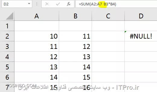 با سلام خدمت همه علاقه مندان ITPRO ؛ در ادامه مبحث خطا های اکسل در *بخش چهارم *، می خواهیم به بحث خطاهای موجود و رایج در اکسل بپردازیم ، اکثرکاربران نرم افزار اکسل که گهگداری بر حسب نیاز به اکسل رجوع می کنند ، مطمنا در هنگام مواجهه با این خطا ها کار برایشان سخت می شود و شاید نتوانند خطای مورد نظر را برطرف نمایند. ما سعی می کنیم تا حد امکان تمام مواردی را که باعث بوجود آمدن این خطا ها می شوند را بیان کنیم و کاربران محترم در صورت رعایت این موارد می توانند بدون خطا کارشون رو در اکسل انجام دهند.معمولا در سلولی که فرمول را وارد می کنیم اگر اشتباهی داشته باشیم نام خطای موجود به همراه یک مثلث رنگی بصورت پیشفرض سبز رنگ در گوشه بالا سمت چپ سلول درج می شود. 

*خطای !NULL#*
خطای فوق در مواقع زیر اتفاق می افتد.
*عدم استفاده از علائم در توابع اکسل مانندعلامت *:* به معنای تا*
||http://tosinso.com/files/get/9f1aa679-99ba-4a0a-8f3b-a410066c6238||

*عدم استفاده از علائم جدا کننده در توابع اکسل مانندعلامت *; و ,* به معنای جداکننده فرمول ها و محدوده ها*
||http://tosinso.com/files/get/0e8170fa-ed52-4dd3-80f0-a2c2a3a7c6e1||
||http://tosinso.com/files/get/8820fffb-90dd-4c1e-889f-2d6855b2ee56||

*عدم استفاده صحیح از عملگرها در فرمول ها *
||http://tosinso.com/files/get/c6789104-9e2e-412a-a835-6e2f8f305b30||
||http://tosinso.com/files/get/4620f81a-4156-43dd-a7d6-dd2553f9de47||

*عدم وجود تقاطع در سطر و ستون  انتخاب شده*
در تصویر زیر سلول C2 به صورت مشترک بین سطر و ستون  می باشد و عدد 12 نمایش داده می شود
||http://tosinso.com/files/get/79f9c14e-7655-44ad-aef0-7d8a7a1bbd39||
||http://tosinso.com/files/get/602931d4-0ef7-44fd-8c23-80fccc4a516f||
در تصاویر زیر به علت عدم وجود سلول متقاطع مشترک پیغام خطا نشان داده می شود.
||http://tosinso.com/files/get/8dab7e64-0a49-476d-9af1-cf5d73961ab7||
||http://tosinso.com/files/get/18c56c7c-3999-4ada-b35a-6db075f940b0||


با ادامه مقوله خطا های اکسل در قسمت های بعدی با ما همراه باشید. 



نویسنده : احمد نظری
منبع : |جزیره مبانی کامپیوتر و مهارت های هفتگانه وب سایت توسینسو::https://tosinso.com/icdl|
هرگونه نشر و کپی برداری بدون ذکر منبع و نام نویسنده دارای اشکال اخلاقی می باشد.  