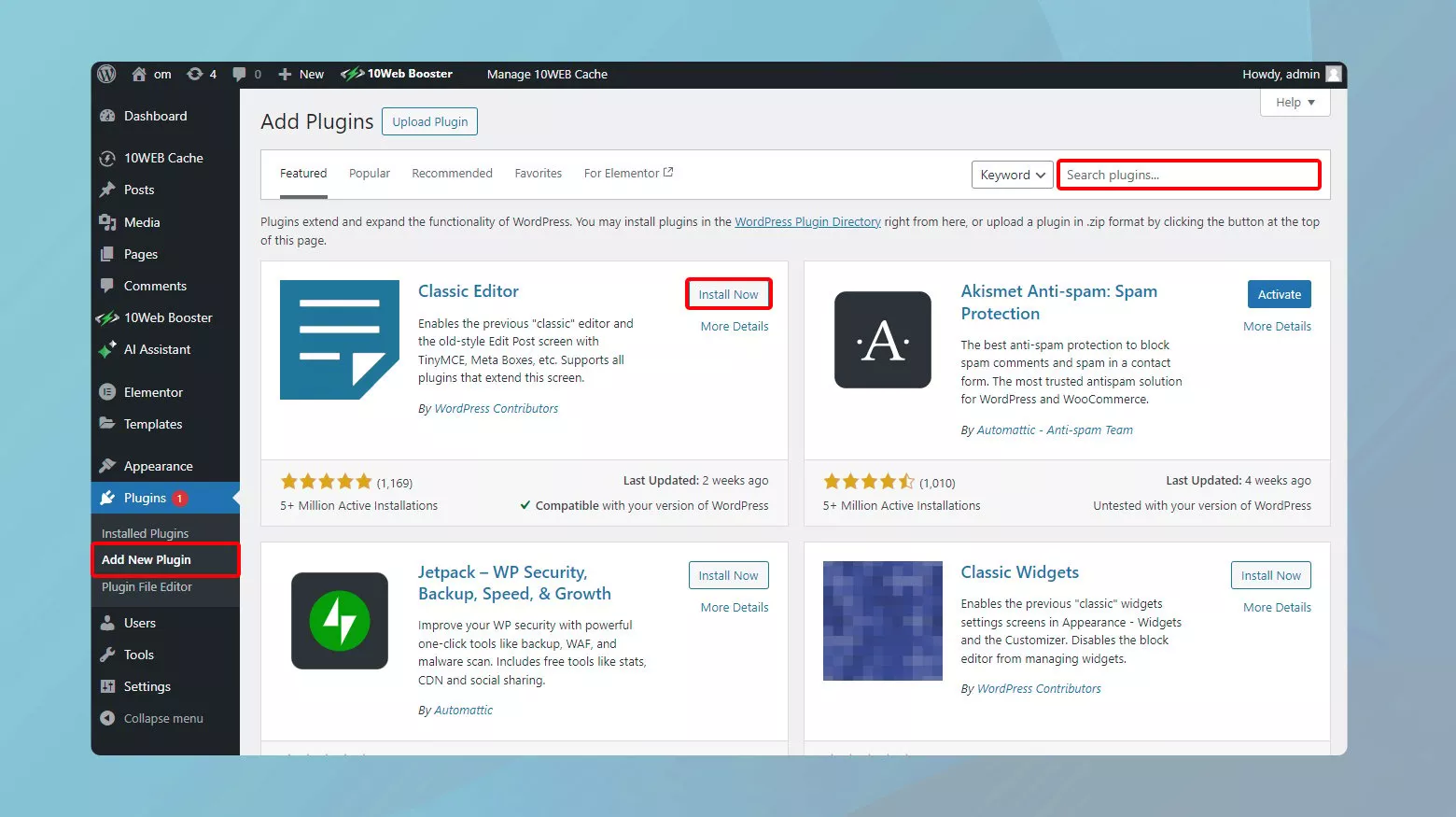 نصب افزونه از کتابخانه وردپرس