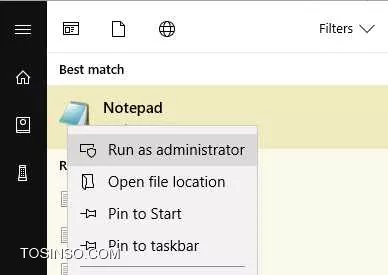 اجرای notepad به صورت run as administrator