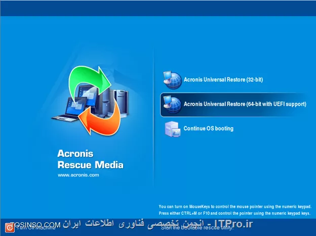 |ریکاوری کردن کل سیستم بر روی یک هارد دیسک جدید بوسیله Acronis True Image 2016::https://tosinso.com/articles/41964/%d8%a2%d9%85%d9%88%d8%b2%d8%b4-%d8%b1%db%8c%da%a9%d8%a7%d9%88%d8%b1%db%8c-%d8%a7%db%8c%d9%85%db%8c%d8%ac-%da%a9%d9%84-%d8%b3%db%8c%d8%b3%d8%aa%d9%85-%d8%b1%d9%88%db%8c-%d9%87%d8%a7%d8%b1%d8%af-%d8%ac%d8%af%db%8c%d8%af-%d8%a8%d8%a7-%d8%a7%da%a9%d8%b1%d9%88%d9%86%db%8c%d8%b3|
|قابلیت Cloning در Acronis True Image 2016::https://tosinso.com/articles/41112/%d8%a2%d9%85%d9%88%d8%b2%d8%b4-%d8%a7%d8%b3%d8%aa%d9%81%d8%a7%d8%af%d9%87-%d8%a7%d8%b2-Cloning-%d8%af%d8%b1-%d8%a7%da%a9%d8%b1%d9%88%d9%86%db%8c%d8%b3-(-Acronis-True-Image-)|
در دنیای Backup گیری یکی از بزرگترین معضلات، Recover کردن یک Backup بر روی یک سخت افزار متفاوت می باشد. این پروسه بصورت اتومات و تضمینی در هیچ شرکتی یا سازمانی انجام نشده است و همیشه Admin در این پروسه دخالت و دستکاری های را انجام می دهد.بعضی از نرم افزارها مانند Acronis, Backup Exec and Symantec System Recovery  ایجاد شده اند تا این پروسه مهم و دست گیر را تا حدودی بر اساس شرایط خاصی هندل کنند. در این آموزش قصد داریم از  قابلیت Acronis Universal Restore در Acronis True Image 2016 استفاده کنیم. قبل از هر چیز باید عرض کنم این نرم افزار  (Acronis true image)بیشتر Client-side می باشد و برای کاربران خانگی استفاده می شود تا برای سرویسهای مهمی مانند Exchange or Active Directory پس سعی کنید برای این چنین سرویسهای از راهکارهای جامعتر ومکملتری استفاده کنید. در بیشتر سازمانهای مشاهده می کنیم Admin شبکه بوسیله همین قابلیت از یک PC ایمیج می گیرد و بر روی سایر کامپیوترها Deploy می کند!!! به نظر بنده این روش نادرست می باشد گرچه Admin با خیال راحت این ایمیج را Deploy می کند و چیز خاصی را احساس نمی کند ولی در آینده یقین داشته باشید شبکه این Admin وضعیتی مشابه وضعیت آب و هوا پیدا می کند و همیشه با مشکلات کلنجار می رود. شاید با خودتون بگید پس ما چکار کنیم؟؟؟ اگر از این قابلیتها استفاده نکنیم!!!
برای اینکار Microsoft سلوشن خودشو داره. برای اطلاع بیشتر لینک زیر را مطالعه کنید.
<ltr>
Creating Custom Install Images
<ltr>
<c#>
https://technet.microsoft.com/en-us/library/dd637993(v=ws.10).aspx
<c#>
از مطلب اصلی فاصله گرفتیم.
خب!!!
با استفاده از قابلیت Acronis Universal Restore  شما به راحتی می توانید یک ایمیج را بر روی یک سیستم با مشخصات سخت افزاری متفاوت Recovery کنید. این قابلیت به شما اجازه می دهد درایور ها و چیپستها و.... سیستم  را بعد از Recovery بر روی سیستم جدید نصب کنید. این کار باعث جلوگیری از ظاهر شدن blue screen  بعد از ریکاوری کردن ایمیج می شود. یکی از مزیتهای این قابلیت جستجوی درایور مخصوص Controller هارد دیسک یا درایور مخصوص Motherboard و نصب آن بر روی سیستم جدید می باشد، تا سیستم عامل قدیمی بتواند با این سخت افزار جدید Mach و Load شود.
<ltr>

When you restore your backup to a new location, Universal Restore:
•	Detects the machine type and auto-installs appropriate drivers for the hardware abstraction layer (HAL).
•	Detects hard disk controllers (SCSI and IDE) OR prompts you for driver locations.
•	Reboots the machine.
<ltr>
نکته : این قابلیت بر روی همه نسخه های Acronis بصورت رایگان وجود دارد.
پیش نیازهای استفاده از این قابلیت:
•	یک Full Backup یا Critical Backup (منظور از critical backup پارتیشنهای سیستم عامل می باشد)
•	Acronis Universal Boot media
•	درایورهای مورد نیاز برای Load شدن سیستم عامل.
*قدم اول ایجاد Acronis Universal Boot media می باشد:*
برای این منظور Acronis true image را اجرا کرده و به منوی Tools رفته و گذینه زیر را کلیک کنید
||http://tosinso.com/files/get/1362f4bb-e78f-47f3-9d36-261bc2531846||
و ابزار Acronis universal restore را دانلود و نصب کنید.
بعد از نصب دوباره به مسیر بالا رفته و گذینه Acronis universal restore را کلیک کنید تا Wizard ایجاد Acronis Universal Boot media ظاهر شود.
در اولین مرحله next کنید. در صفحه زیر گذینه مشخص را انتخاب و Next کنید
||http://tosinso.com/files/get/b6135355-a5f3-4367-8d7b-a78289075a34||
شما همچنین می توانید از Win PE هم استفاده کنید که بجای Load کردن یک محیط Linuxی از windows preinstallation environment استفاده میکند به شرطی که Windows AIK بر روی سیستم نصب شده باشد.
Next کنید.
||http://tosinso.com/files/get/f79d371f-a745-4226-981b-071bf7454711||
هر دو گذینه بالا را انتخاب کنید تا بتوانید Acronis Universal Boot media را در هر دو محیط Bios and UEFI اجرا کنید.
||http://tosinso.com/files/get/5b0bd982-12c3-47a5-85a4-d9c87a95c563||
خروجی این فایل بوت را مشخص کنید.
||http://tosinso.com/files/get/4e637058-4bc7-44e4-87b0-05fa7d36d4c1||
در کادر بالا می توانید درایورهای HDD controller , the chipset and NIC … سیستمی که قراره این ایمیج بر روی آن Recover شود را به Acronis معرفی کنید تا آنها را نصب کند.
نکته: در کارد بالا فقط می توانید فایلهای با پسوند *.inf, *.sys or *.oem را معرفی کنید. اگر درایور شما یک فایل exe می باشد با 3rd party های آن را Extract  کنید و این فایلها را استخراج کنید.
در آخر Next  و دکمه Proceed را کلیک کنید. 
Acronis Universal Boot media ایجاد شد.
! سناریو
--
در شرکت کوچک ما یک  FTP serverداریم که بر روی Windows 7 میزبانی می شود ما بصورت مرتب بوسیله همین برنامه یا نسخه های دیگرAcronis از این سرور Backup تهیه می کنیم. بعد از مدتی سرور ما بنا به دلایلی کلا از بین رفت...... و الان قصد داریم ایمیج گرفته شده File Server را بر روی یک File Server جدید با مشخصات سخت افزاری جدید Recover کنیم. 
اولین قدم در این راستا Recovery کردن سیستم عامل و برنامه های دیگر بر روی این سرور می باشد. که برای این منظور می توانید از |ریکاوری کردن کل سیستم بر روی یک هارد دیسک جدید بوسیله Acronis True Image 2016 استفاده کنید.::https://tosinso.com/articles/41964/%d8%a2%d9%85%d9%88%d8%b2%d8%b4-%d8%b1%db%8c%da%a9%d8%a7%d9%88%d8%b1%db%8c-%d8%a7%db%8c%d9%85%db%8c%d8%ac-%da%a9%d9%84-%d8%b3%db%8c%d8%b3%d8%aa%d9%85-%d8%b1%d9%88%db%8c-%d9%87%d8%a7%d8%b1%d8%af-%d8%ac%d8%af%db%8c%d8%af-%d8%a8%d8%a7-%d8%a7%da%a9%d8%b1%d9%88%d9%86%db%8c%d8%b3|
ولی متاسفانه بعد از انجام پروسه بالا در اولین Boot سرور با صفحه زیر رو به رو شدیم:
||http://tosinso.com/files/get/a39960f1-a4f6-421a-b1e9-42fd2a436957||
این خطا طبیعیه ایمیج ریستور شده قبلا با سخت افزارهای مختلفی فعالیت می کرد ولی الان سخت افزار این سرور را شناسائی نمی کند و به خاطر همین این خطا را نشان می دهد. برای حل این مشکل ما از Acronis Universal Boot media استفاده می کنیم. اولین قدم بوت کردن File Server با Acronis Universal Boot media می باشد.
||http://tosinso.com/files/get/8a060bc1-1b83-486f-9cd5-28413cf2799a||
گذینه مناسب را انتخاب کنید.
||http://tosinso.com/files/get/2dd4f422-13b8-48dc-865f-2b953ffa11b4||
گذینه اول سیستم عاملی که این درایورها باید بر روی آن نصب شود را انتخاب می کنیم.گذینه دوم شما یک منبعی که حاوی درایورهای مورد نیاز برای Load شدن سیستم عامل نیاز می باشد را معرفی کنید این منبع می تواند Share Folder یا FTP Server و غیره باشد. گذینه سوم درایورهای Hard Controller که باید بر روی این سیستم عامل نصب شود را بصورت یک فایل INF قرار می دهیم.
||http://tosinso.com/files/get/ded68f2b-5587-4ace-98bd-b856794ae0e1||
در آخر OK کنید.
||http://tosinso.com/files/get/230ad450-81e5-4f7d-8ecd-b272bc1fcdc8||
در اخر کار سیستم را Reboot کنید.
--
موفق و پیروز باشید. 

نویسنده: احمد جهلولی 
منبع: |جزیره راهکارهای ذخیره سازی وب سایت توسینسو::https://tosinso.com/virtualization|
نشر و کپی برداری، صرفاً با ذکر نام نویسنده و منبع مجاز می باشد. 