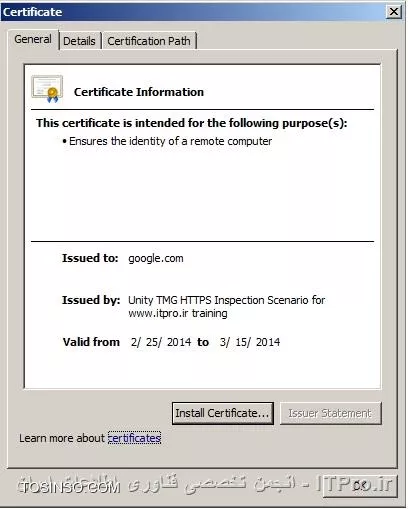 تصویر نهم : مشخصات Certificate مربوط به HTTPS Inspection