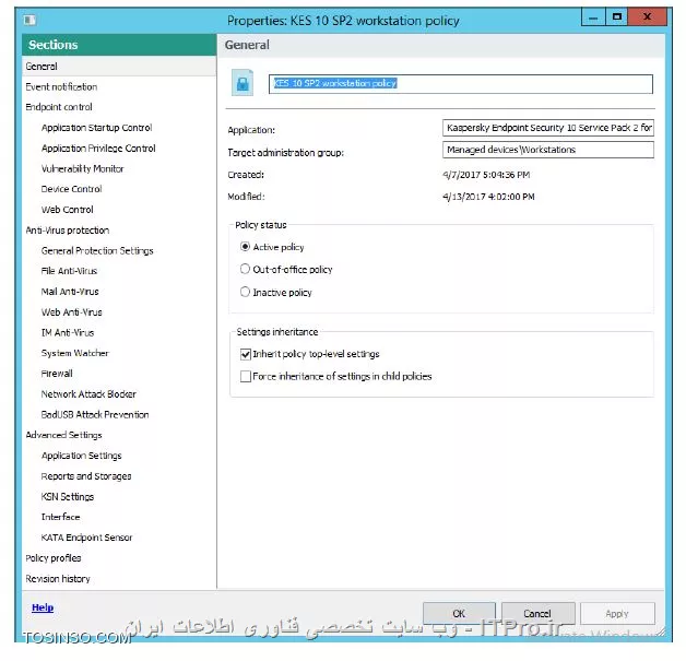 !! ایجاد لاگ های ردیابی یک کامپیوتر 
در این آزمایش قصد داریم تا با ابزار remote diagnostics utility که یکی از محصولات شرکت کسپرسکی است یک ردیابی به Kaspersky Endpoint Security ایجاد کنیم سپس لاگ ها را دانلود کنیم و در لاگی به نام Kaspersky Event Log and System آنها را بایگانی کنیم 

* ماشین های Security-Center

- Security-Center 

1- انتخاب کنید بخش Administration Console 

2- انتخاب کنید Managed devices\Workstations و روی تب Policies بروید 

||https://tosinso.com/files/get/fd08cf16-5d46-4b48-a607-9bf85e5aa1b8||

3- داخل پراپرتیز بخش KES 10 SP2 workstation policy شوید 

||https://tosinso.com/files/get/8d8a76c9-65e6-4f7a-8468-f37c87ce8f0f||

4- باز کنید Application Startup Control 

5- چک باکس Protection_Cryptomalware را بردارید و روی OK کلیک کنید 

6- صبر کنید تا پالیسی اعمال شود 

||https://tosinso.com/files/get/6efb2c92-f8f6-4b28-81a4-d9accd41a602||

7- بروید داخل نود Managed devices 

8- حالا PC1 را در اینجا پیدا کنید و یا در کادر جستجو آن را پیدا کنید 

9- حالا PC1 را بنویسید و بر روی Find now کلیک کنید 

||https://tosinso.com/files/get/8c1f2f67-6de9-4a62-a866-554537242f6c||

10- حالا مطمئن شوید که کامپیوتر PC1 مشاهده شود 

11- حالا روی آن راست کلیک کنید و بر روی Custom tools\Remote diagnostics 

||https://tosinso.com/files/get/7d442c4e-9742-4c78-8536-ca807efc2550||

12- در کادر Device نام کامپیوتر  PC1 را پیدا کنید 

13- روی Sign in کلیک کنید 

||https://tosinso.com/files/get/9e344141-1c70-4185-b29e-684d6d94d543||

14- حالا برای فعال سازی ردیابی بر روی Kaspersky Endpoint Security 10 for Windows 

15- بر روی لینک Enable tracing کلیک کنید 

||https://tosinso.com/files/get/84cba5a5-23c0-42c6-b3d0-cf9ff9f993f8||

16- حالا میزان ردیابی را روی 500 تنظیم کنید 

||https://tosinso.com/files/get/354e3917-afea-4e49-b332-4967f5e29032||

17- حالا برای ری استارت کردن Endpoint کسپرسکی بر روی لینک Restart application کلیک کنید 

||https://tosinso.com/files/get/ed04d363-ed06-4d24-884b-79ec04babf33||

18- حالا صبر کنید تا کسپرسکی Endpoint ری استارت شود و عبارت Operation completed successfully نمایان شود 

19- برای غیر فعال کردن ردیابی می توانید از گزینه Disable tracing استفاده کنید 

||https://tosinso.com/files/get/e613fa84-1230-43ab-9e10-aca7a8654ed0||

20- باز کنید Kaspersky Endpoint Security 10 for Windows/Trace files 

21- حالا بر روی لینک Download file کلیک کنید 

||https://tosinso.com/files/get/0e1300d3-d534-4628-9c8f-519bd97a3f0b||

22- دانلود ها در فولدر Trace files وارد می شود 

23- برای مشاهده اطلاعات دانلود شده System info 

24- کلیک کنید روی Load system information 

||https://tosinso.com/files/get/87a35b64-89c5-4f23-b90c-beae8c31dc08||

25- باز کنید Event log و ان را ذخیره کنید در Kaspersky Event Log و System log 

26- کلیک کنید روی لینک Download folder 

||https://tosinso.com/files/get/6f87e2b5-cc20-4d59-b552-3ef579e98b36||

27- حالا چک کنید که لاگ ها ایجاد شده باشد 

||https://tosinso.com/files/get/91e609a3-a014-4037-9017-3daebe2b2acd||

28- حالا diagnostics utility را ببندید 

29- مواظب باشید لاگ ها پاک نشود کلیک کنید بر روی No 

||https://tosinso.com/files/get/3b35a2f1-86a1-4e61-abad-6078f2fa1531||

40- باز کنید پراپرتیز KES 10 SP2 workstation policy 

41- باز کنید Application Startup Control 

42- فعال کنید رول Protection_Cryptomalware و روی OK کلیک کنید . 

||آموزش کسپرسکی سرور 10 احمد توسلی برای اولین بار در کشور ::https://tosinso.com/files/get/dd8b75cb-12f0-48f2-a00d-409a4d03e712||

نویسنده : سید احمد توسلی
منبع : |جزیره امنیت اطلاعات و ارتباطات وب سایت توسینسو::https://tosinso.com/security|
هرگونه نشر و کپی برداری بدون ذکر منبع و نام نویسنده دارای اشکال اخلاقی است