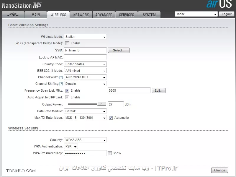 تصویر اکسس پوینت:
||https://network.tosinso.com/files/get/def6b725-e25d-4453-809f-7c054f801bb6||

تصویر استیشن:
||https://network.tosinso.com/files/get/8e318cd2-a67b-4039-ba25-f7346532de76||

متاسفانه اسپیید تست کار نمی کرد