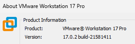 شماره نسخه یا ورژن vmware workstation