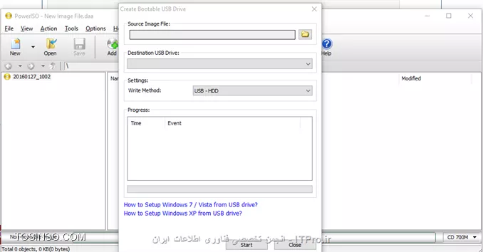 سلام 

power iso run as administrator اجرا کنید بعدش به منوی action , create bootable usb drive انتخاب کنید 

||http://network.tosinso.com/files/get/90092165-8999-4277-8a9e-8dc24d0f6c79||