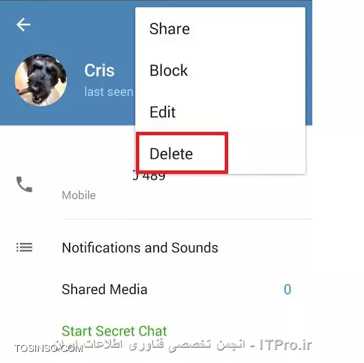 حدف مخاطبین در برنامه ی Telegram

برنامه ی Telegram ، برنامه ای است که طی چند ماه گذشته طرفداران بسیاری را جذب خود کرده است . اما مساله ای که در این برنامه ( البته از منظر برخی افراد مشکل است نه مساله ) این است که شما در لیست مخاطبین خود افراد قادر به دیدن افراد غریبه ای می باشید که شماره ی آنها در لیست مخاطبین تلفن همراه شما ذخیره نشده است . در صورتی که تمایل داشته باشید این مخاطبین اضافی را از لیست مخاطبین خود در Telegram حذف کنید ، کافی است مراحل زیر را دنبال کنید :

ابتدا مخاطب مورد نظر را از لیست مخاطبین برگزیده 

 ||https://tosinso.com/files/get/4c97eccd-a5bd-420f-ba76-988f8eece931||

سپس بر روی نام مخاطب کلیک کنید:
 
||https://tosinso.com/files/get/2693a612-f5a4-40fc-8f21-037f8fa1804b||

در پنجره باز شده بر روی سه نقطه بالای شمت راست کلیک کرده و پس از باز شدن منوی زیر ، گزینه ی Delete را انتخاب کنید:

 ||https://tosinso.com/files/get/91981c77-36a2-4f4c-8424-5627ffbd4fe7||

در نهایت از شما پرسیده می شود که آیا مایل به حذف مخاطب می باشید ؟ در اینجا باید گزینه OK را انتخاب کنید:

 ||https://tosinso.com/files/get/a8e203eb-ea89-4c95-a2bd-0e84be0c32c8||

و بدین صورت مخاطب شما از لیست مخاطبین Telegram حذف خواهد شد.

موفق و سربلند باشید.
نویسنده : فاطمه قرباوی
منبع : |انجمن تخصصی فناوری اطلاعات ایران::https://tosinso.com/|
هرگونه نشر و کپی برداری بدون ذکر منبع و نام نویسنده دارای اشکال اخلاقی می باشد .
