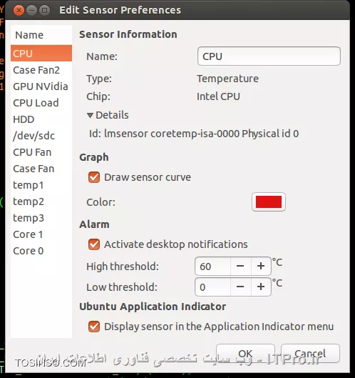 تنظیمات Psensor