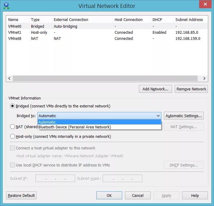 تنظیمات شبکه VMware ورک استیشن