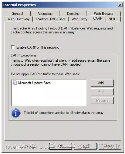 کاربرد تب CARP در تنظیمات Web Proxy Client در فایروال TMG 2010
