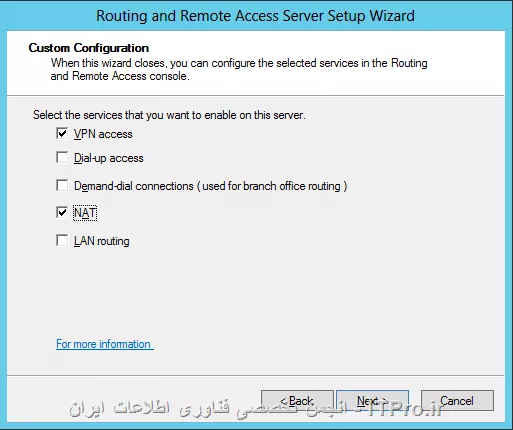 یکی از دلایل اصلی بروز چنین ایرادی میتونه به خاطر این باشه که شما صرفا گزینه VPN Access رو هنگام کانفیگ اولیه زده اید. لطفا مجدد اقدام به کانفیگ و این بار هر دو گزینه NAT و VPN Access رو هم مطابق شکل زیر تیک بزنین. 
توضیح این که با انتخاب NAT کلاینت های شما هم ارتباط اینترنتی خواهند داشت و هم ارتباط شبکه داخلی. در صورتی که با انتخاب گزینه VPN Access کاربران تنها قادر به ارتباط با شبکه داخلی خواهند شد و سرور اینترنت در اختیاز آنان قرار نخواهد داد. 
<center>
||http://network.tosinso.com/files/get/954240b0-8da3-4979-8c4c-4e31254bfb22||
<center>
