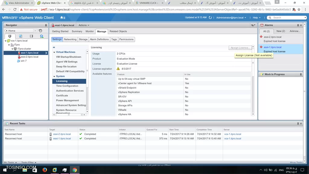 با سلام خدمت دوستان و اساتید محترم.

متاسفانه licence در esxi تموم شده و وقتی که اقدام میکنم برای وارد کردن key جدید اجازه assign به من داده نمیشه 
||https://tosinso.com/files/get/96aa344d-2b62-4b63-8a3e-41dac59320d0||

ممنون میشم اگه کمک کنید این مشکل و حل کنم

با تشکر 