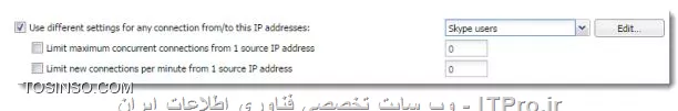!! نگاهی به connection limits 
این ویژگی در کریو نسخه 9.0 و بعدی ... معرفی شد ، می توان اتصالات در TCP و UDP را محدود کرد تا حملاتی مثله  (DoS) را کاهش داد ، این محدودیت ها را می توان :

- برای مبدا شامل ip ادرس کلاینت ها 
- برای مقصد شامل ip ادرس هاست ها

کریو کنترل به صورت ایجاد گروه اعمال محدودیت ها اعمال و می تواند آنها را غیر فعال کند ، این محدودیت ها هم برای IPv4 و هم برای IPv6 کاربرد دارد . فعال بودن هر کدام از اتصالات محدود دارای یک ارزش به صورت پیش فرض است :

- حداکثر محدودیت برای اتصالات همزمان از 1 مبدا ip ادرس : 600 
- محدودیت برای هر یک دقیقه اتصال جدید از 1 مبدا ip ادرس : 600
- محدودیت برای حداکثر اتصالات همزمان در داخل فایروال برای هر 1 مقصد ip ادرس : 1200
- محدودیت برای حداکثر اتصالات همزمان در داخل فایروال برای هر 1 مقصد ip ادرس از مبدا یکسان : 100

||اموزش کریو کنترل به روش احمد توسلی ::http://tosinso.com/files/get/d80b5353-e0b5-4142-bc12-e68563872512||

بعد از رسیدن هر اتصال به محدودیت تعیین شده ، کریو کنترل اتصال  to/from را برای هاست قطع و لاگ آن در warning log وارد می شود . 

!! Changing default values
1- در administration interface ، بروید به Security Settings → Connection Limits
2- تغییر محدودیت مورد نیاز را انجام دهید 
3- Apply
توجه : برای بازگشت به وضعیت پیش فرض دکمه Reset را بزنید 

!! Disabling connection limits
1- در  administration interface بروید به Security Settings → Connection Limits
2- تمامی باکس ها پاک کنید 
3- Apply
کریو کنترل محدودیت ها را غیر فعال می کند 

! استثنا برای یک گروه IP آدرس از تمامی محدودیت های اتصالات


چنانچه قصد دارید تا برای گروهی از IP ادرس ها محدودیت اتصالی برقرار نباشد :

1- در administration interface ، بروید به Definitions → IP Address Groups 
2- یک گروه جدید یا تمامی هاست که می خواهید جدا از محدودیت اتصال باشند اضافه کنید 
3- بروید به Security Settings → Connection Limits 
4- انتخاب Use different settings for any connection from/to this IP address 
5- انتخاب یک گروه IP ادرس جدید که می توانید از لیست بردارید 
6- Apply

||http://tosinso.com/files/get/973e3d1c-3c69-4be4-be18-343c8528e02d||

!! ایجاد محدودیت ها برای گروه IP ادرس های خاص 
1- در administration interface بروید به Definitions → IP Address Groups
2- گروه جدید را اضافه کنید 
3- بروید به Security Settings → Connection Limits 
4- انتخاب Use different settings for any connection from/to this IP address 
5- انتخاب گروه جدید IP آدرس از لیست 
6- انتخاب Limit maximum concurrent connections from 1 source IP address و تنظیم محدودیت جدید 
7- Apply

||http://tosinso.com/files/get/f184337a-49ea-4ebb-9cd7-0ec91389c0cb||