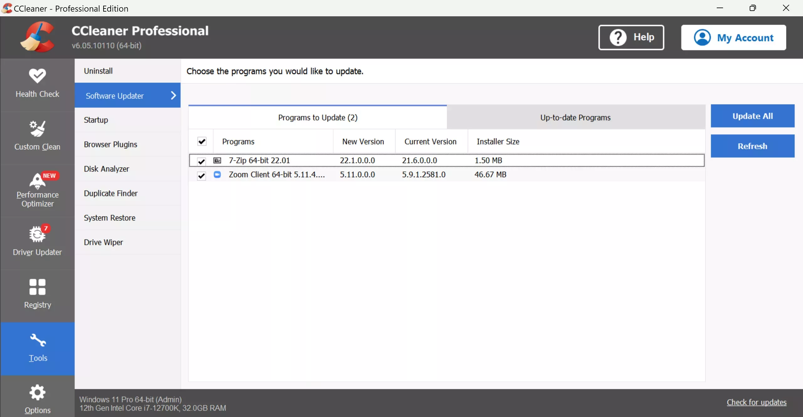 محیط کار  CCleaner 