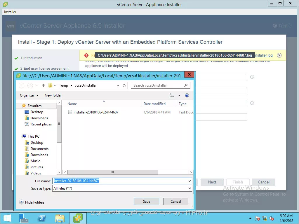 installer log - VCSA6.5