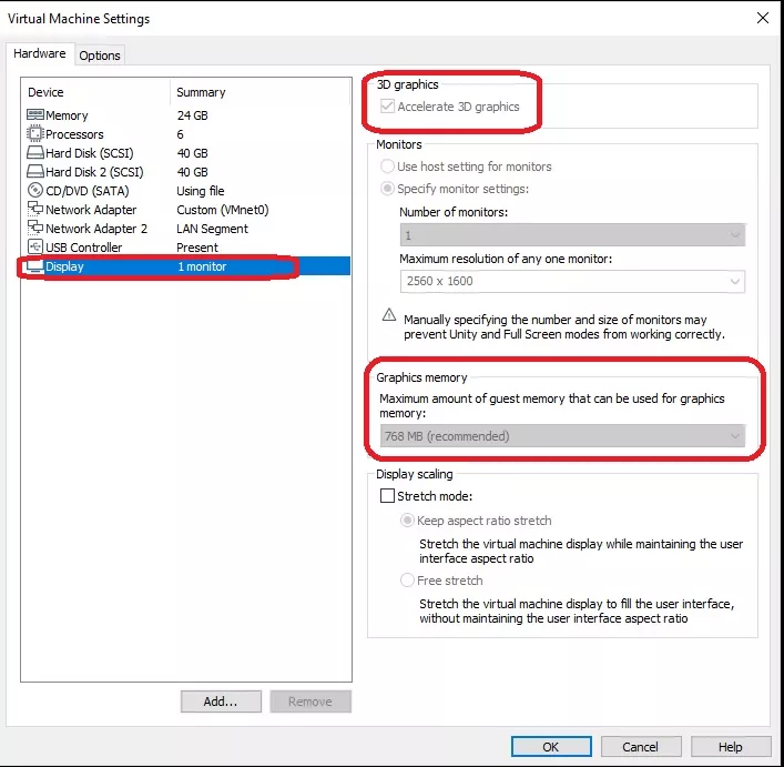 تو ورژن جدید VMWare که 15 هست قابلیت استفاده guest از حافظه گرافیکی host اضافه شده، تو قسمت settings ماشین مجازی مربوطه و قسمت display میزان graphic memory قابل تنظیم هست
ولی نمیدونم با همون راندمان استفاده مستقیم از کارت گرافیک عمل میکنه یا نه، نصب و تست کنید هیچ آسیبی به ویندوز سرورتون نمیرسه
||https://tosinso.com/files/get/97a86a90-e6de-492f-a188-e8cefde1bed8||
تو این تصویر گزینه ها غیر فعال هست چون ماشین مجازی من در حالت روشنه، اگه خاموشش کنید قابل edit هست
