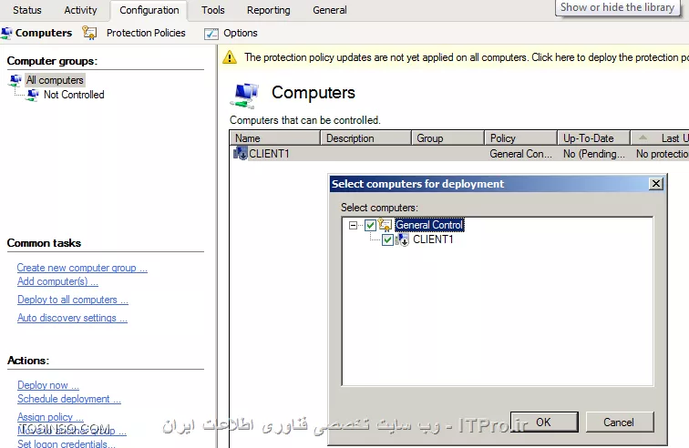 ITPro ای عزیز
شما ابتدا در تب Configuration در قسمت Computers میتونید لیستی از کلاینتهایی که Agent روشون نصب شده رو مشاهده کنید روی اونها راست کلیک کرده و Delete رو بزنید 
در نهایت Ctrl + D رو بزنید تا تنظیمات جدید به کلاینتها Deploy بشه
وقتی این دکمه ها رو زدید پنجره ای باز میشه و از شما میپرسه که تنظیمات به کدوم کلاینتها اعمال بشه و شما لیست کامپیوترهای مورد نظر رو انتخاب کنید و OK کنید 
در نهایت اگر نام کلاینتها از لیست حذف شد و گزارش خطایی داده نشد پس Agent حذف شده.
نکته : باید کلاینتها در زمان Deploy کردن تنظیمات روشن باشن تا Agent حذف بشه در غیر اینصورت با پیغام خطا مواجه میشید .
||http://network.tosinso.com/files/get/994fa090-d0a6-4896-9c2a-fb842fd9c32a||