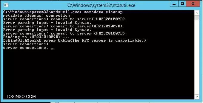 سلام استاد من dc ای که offline بود رو delete کردم و fsmo ها با موفقیت انتقال پیدا کرد لازمه تو ntdsutil  دستوراتی که گفتید رو اجرا کنم؟ چون وقتی دستور connect to server  رو میزنم خطا میده
dsbindwithspnex error 0x6ba the rpc server is unavailable
||https://tosinso.com/files/get/99e0666d-0ea4-4405-ab14-1ac731d268e2||