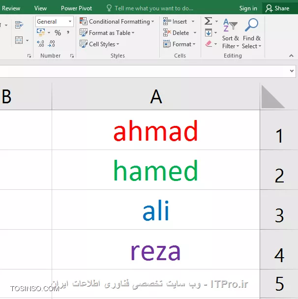 با سلام خدمت همه ITPRO های عزیز و دوستداشتنی ،در ادامه بخش اول مقاله انواع روش های مرتب سازی در اکسل با شما همراه هستیم . در ابتدای اون مقاله گفتیم که یکی از مباحث بسیار کاربردی در مجموعه نرم افزار آفیس قابلیت مرتب سازی یا همان Sort می باشد. این قابلیت در نرم افزار اکسل بسیار پرکاربرد تر و برجسته تر می باشد چون معمولا بحث محاسبات در این نرم افزار صورت می گیرد این ویژگی کمک زیادی به کاربران آن در انجام راحت تر این محاسبات و مرتب سازی آنها می کند. مثلا همین الان کاربران برتر در این وب سایت را در نظر بگیرید که به ترتیب از امتیاز بالا به پایین مرتب شده اند این یک نمونه مرتب سازی نزولی می باشد. ما در این مقاله به بررسی انواع مرتب سازی یا SORT های باقیمانده می پردازیم. 

1- مرتب سازی ستونی (Columns) در اکسل
2- مرتب سازی سطری (Rows) در اکسل 
3 - مرتب سازی صعودی (از A به Z) بر اساس محتویات سلول ها در اکسل
4 -مرتب سازی نزولی (از Z به A) بر اساس محتویات سلول ها در اکسل
*5- مرتب سازی بر اساس یک یا چند ستون یا سطر در اکسل*
*6 - مرتب سازی بر اساس لیست در اکسل*
*7 - مرتب سازی بر اساس رنگ سلول ها در اکسل*
*8 - مرتب سازی بر اساس رنگ فونت محتویات سلول ها در اکسل*
*9 - مرتب سازی بر اساس آیکون های سلول ها در اکسل*

در ادامه با روش پنجم مرتب سازی از لیست بالا  این آموزش رو ادامه می دهیم .

*5- مرتب سازی بر اساس یک یا چند ستون یا سطردر اکسل *
ما در بخش یک این مقاله فقط به مرتب سازی صعودی و نزولی در حد یک ستون یا سطر پرداختیم . اما در واقع اکثر کاربرگ های اکسل شامل اطلاعات در چندین سطر یا ستون می باشد . گاها چون این اطلاعات مرتبط به هم هست ما باید همه آنها را با هم مرتب کنیم و گاهی هم دربین سطرها و ستون های زیادی که شامل اطلاعات هست ما فقط می خواهیم یک سطر یا ستون را مرتب سازی کنیم . ما در این مثال می خواهیم سه ستون را که شامل اطلاعاتی مرتبط بصورت سطری هست را مرتب سازی کنیم. ستونی را که می خواهیم بر اساس آن مرتب سازی را انجام دهیم انتخاب می کنیم که ما در اینجا بر اساس ستون نام خانوادگی اینکار را انجام می دهیم. سپس روی یکی از گزینه های مرتب سازی صعودی و یا نزولی کلیلک می نماییم.

||http://tosinso.com/files/get/7bde2ba1-6da1-46b8-99bc-434aa0d2b569||

با کلیلک کردن روی گزینه مرتب سازی صعودی پنجره کوچکی ظاهر می شود به شکل زیر 

||http://tosinso.com/files/get/9ac53e38-df3e-44ac-8a6e-6dbb88bacef0||

که شامل دو گزینه می باشد .گزینه اول Expand The Selection به این معنی که تمام ستون های مجاور هم به همراه محدوده انتخابی مرتب سازی می شوند.

||http://tosinso.com/files/get/d27cb965-ce51-4500-8044-9942dd39e686||

گزینه دوم Continue with The Current Selection به این معنی که فقط محدوده انتخابی مرتب سازی می شود.

||http://tosinso.com/files/get/a3c5963c-c34b-4054-9ae2-f5b6734a4665||

||http://tosinso.com/files/get/be9405c9-3bfd-422d-a2fc-08a10fa9b0ee||

در تصویر زیر مشاهده می کنید که فقط ستون نام خانوادگی مرتب سازی شده است و اطلاعات دو ستون دیگر تغییری نکرده است . با توجه به اینکه معمولا یک کاربرگ اکسل شامل سطرهایی از اطلاعات مربوط به یک موضوع خاص می باشد ، معمولا در انجام این نوع مرتب سازی دقت لازم را داشته باشید که باعث بهم ریختگی اطلاعات شما نشود .

||http://tosinso.com/files/get/c818c6fb-8770-4947-bb13-c58dfa13a5c5||

روش مرتب سازی برای سطرها هم همانند روش بالا نیز می باشد .یک نکته قابل توجه در این روش این هست که گاها شما در هنگام مرتب سازی بر اساس یک ستون ممکن است به موارد مساوی در آن بخش برخورد کنید در اینجا شما می توانید ملاک مرتب سازی در آن ستون را بر اساس ستون های دیگر مشخص کنید .در مثال زیر ما مرتب سازی را براساس ستون نام بصورت صعودی انجام می دهیم اما با دو نام یکسان روبرو می شویم و ملاک مرتب سازی را برای این موارد ستون نام خانوادگی انتخاب می کنیم و در آن نوع مرتب سازی را روی نزولی قرار می دهیم .

||http://tosinso.com/files/get/f7e41b00-91f8-49fc-a747-9b72a4c13124||

||http://tosinso.com/files/get/db640466-2f1c-4c1e-86bf-3e1e8164489d||

با استفاده از گزینه Add Level در تصویر زیر یک مرحله دیگر جهت مرتب سازی اضافه می کنیم و آن را روی ستون نام خانوادگی و از بزرگ به کوچک تنظیم می نماییم.

||http://tosinso.com/files/get/8db87dbc-fa6d-4765-8600-20dabc52568b||

در تصور زیر مشاهده می کنید که به نسبت قبل از مرتب سازی دو نام خانوادگی که اسامی یکسانی داشتند جابجا شده اند .

||http://tosinso.com/files/get/b34a0ee1-d56f-4244-8de5-6d29e8943607||

*6 - مرتب سازی بر اساس لیست در اکسل*
بعضی مواقع می توانیم مرتب سازی را براساس لیست هاانجام دهیم . مثلا روزها و ماه ها ی لاتین بصورت پیش فرض در لیست های اکسل موجود می باشند چنانچه شما لیست خاصی مد نظرتان هست می توانید آن را بسازید و بر اساس آن مرتب سازی را انجام نمایید .ابتدا محدوده مورد نظر جهت مرتب سازی را انتخاب نمایید در کادر Sort در قسمت Order گزینه Custom List را انتخاب نمایید و گزینه New List را انتخاب و لیست مورد نظرتان را به ترتیب وارد نمایید و سپس گزینه Add را انتخاب تا به لیست های پیش فرض اکسل اضافه گردد.

||http://tosinso.com/files/get/44777d33-e132-4633-8f7a-0b1524f75f30||

||http://tosinso.com/files/get/ce2dfb62-a672-4161-b8cd-6947686593d5||

مرتب سازی بر اساس لیست ساخته شده  را در تصور زیر مشاهده می کنید.

||http://tosinso.com/files/get/42621836-7fe7-4d47-b2c4-9a5411516da2||

*7 - مرتب سازی بر اساس رنگ سلول ها در اکسل*
یکی از روش های جالب مرتب سازی بر اساس *رنگ سلول ها* می باشد. برای انجام اینکار محدوده مورد نظر را انتخاب و در کادر SORT به تعداد مورد نیاز روی گزینه Add Level کلیلک می نماییم و در بخش SORT ON گزینه Cell color را انتخاب می نماییم  و در بخش Order  نوع چینش ترکیب رنگ را برای سطرهای مختلف انتخاب می نماییم.

||http://tosinso.com/files/get/a44e4179-ea16-4efc-9af6-2fdd17e7d4cf||

||http://tosinso.com/files/get/6e2d3f9a-bc5c-4830-a05d-190b3bcb7362||

مرتب سازی بر اساس چینش مشخص شده را در تصویر زیربر اساس رنگ سلول ها  مشاهده می نمایید.

||http://tosinso.com/files/get/94f532c8-285f-4d4a-a56f-7ad440dffc27||

*8 - مرتب سازی بر اساس رنگ فونت محتویات سلول ها در اکسل*
 روش متفاوتی دیگر جهت مرتب سازی سلول ها در اکسل که بر اساس *رنگ فونت محتویات سلول ها* انجام می گیردو برای انجام اینکار محدوده مورد نظر را انتخاب و در کادر SORT به تعداد مورد نیاز روی گزینه Add Level کلیلک می نماییم و در بخش SORT ON گزینه font color را انتخاب می نماییم  و در بخش Order  نوع چینش ترکیب رنگ را برای سطرهای مختلف انتخاب می نماییم.

||http://tosinso.com/files/get/9a494c22-2354-4381-892a-66665f958c53||

||http://tosinso.com/files/get/a7d6656c-5dae-4a04-adde-1880c6f8b39a||

مرتب سازی بر اساس چینش مشخص شده را در تصویر زیر بر اساس رنگ فونت ها  مشاهده می نمایید.

||http://tosinso.com/files/get/136aea32-1905-4877-a6b5-e9ae68aabedd||

*9 - مرتب سازی بر اساس آیکون های سلول ها در اکسل*
و باز هم روش جالب دیگر جهت مرتب سازی سلول ها در اکسل که بر اساس *آیکون های موجود در سلول ها* انجام می گیرد جهت استفاده از این آیکون ها بایدبه بخش Conditional Formatting  و گزینه Sets Icon مراجعه نمایید. جهت اطلاع از کاربرد های دقیق این بخش به مقاله زیر مراجعه نمایید.
|ویژگی های جالب Conditional Formatting در نرم افزار اکسل (Excel)::https://tosinso.com/articles/42797/Conditional-Formatting-%da%86%db%8c%d8%b3%d8%aa%d8%9f-%d9%85%d8%b9%d8%b1%d9%81%db%8c-%d9%82%d8%a7%d8%a8%d9%84%db%8c%d8%aa-%d9%82%d8%a7%d9%84%d8%a8-%d8%a8%d9%86%d8%af%db%8c-%d8%b4%d8%b1%d8%b7%db%8c-%d8%af%d8%b1-%d8%a7%da%a9%d8%b3%d9%84(excel)|
||http://tosinso.com/files/get/80665d9d-628b-43e0-a733-6c56dd6b4007||

و برای انجام اینکار محدوده مورد نظر را انتخاب و در کادر SORT به تعداد مورد نیاز روی گزینه Add Level کلیلک می نماییم و در بخش SORT ON گزینه Cell Icon را انتخاب می نماییم  و در بخش Order  نوع چینش آیکون ها را برای سطرهای مختلف انتخاب می نماییم.

||http://tosinso.com/files/get/7b98f5a0-c2f1-4588-8a04-148fc0ff6700||

مرتب سازی بر اساس چینش مشخص شده را در تصویر زیر بر اساس آیکون ها مشاهده می نمایید.

||http://tosinso.com/files/get/45a82ce4-0b9c-4cce-95db-52d70bfb0667||

امیدوارم که مفید واقع شده باشد.

نویسنده : احمد نظری
منبع : |جزیره مبانی کامپیوتر و مهارت های هفتگانه وب سایت توسینسو::https://tosinso.com/icdl|
هرگونه نشر و کپی برداری بدون ذکر منبع و نام نویسنده دارای اشکال اخلاقی می باشد.  