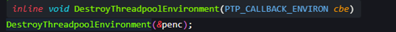 DestroyThreadpoolEnvironment() function to release resources