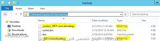 برای پشتیبان گرفتن از تنظیمات DNS ویندوز سرور 2012 باید دست به دامان PowerShell بشین. بدین منظور دستورات زیر را به ترتیب درون PowerShell تایپ نمایید:
<left>
dnscmd ServerName /ZoneExport corp.DC1.local backup\ServerName.local.dns.bkup
dnscmd ServerName /ZoneExport _msdcs.corp.DC1.local backup\_msdcs.ServerName.local.dns.bkup
<left>
نکته: در فرمان های بالا ServerName نام کامل FQDN سروری ست که بر روی آن DNS Server در حال اجرا می باشد.
پس از اجرای فرامین بالا دو فایل با پسوند های bkup در مسیر c:\windows\system32\dns\backup ایجاد می شوند که همان فایل های بکاپ گرفته می باشند.
<center>
||http://network.tosinso.com/files/get/9aaab95c-886d-4021-aa4d-b697bc15ce1d||
<center>
پس از اینکه ویندوز سرورتون رو تعویض کردین، فایل های پشتیبان گرفته شده را در مسیری که در بالا اشاره شد Paste و جایگزین نمایید. سپس کنسول مربوط به DNS رو باز کرده و در حالی که اقدام به ساخت یک Zone جدید می نمایید این بار به جای دادن نام جدید به Zone نام .com.dns را برای انتخاب و در نهایت Next و Finish را بزنید.
<center>
||http://network.tosinso.com/files/get/d1a5234d-b7f0-4e6b-81ba-ecd6ea5fe766||
<center>