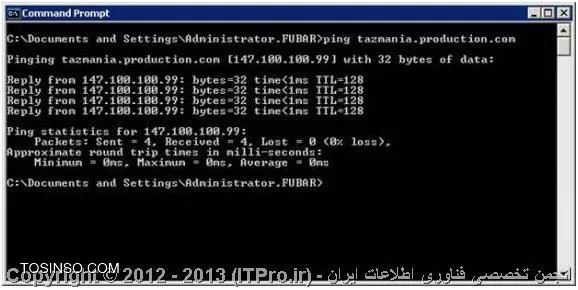 شکل د : سعی کنید با استفاده از Fully Qualified Domain Name  یا همان FQDN ‌ مقصد را Ping ‌کنید . 