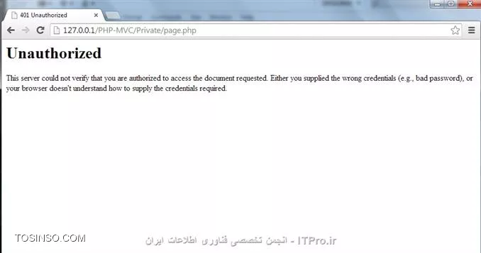 سلام به همگی دوستان، تو قسمت قبل یه توضیح کوتاه درباره MVC دادم و استارت برنامه وبمونو زدیم چندتا فایل هم ایجاد کردیم و رسیدیم به مبحث .htaccess ، خوب یه توضیح درباره این فایل میدم و بعد با این فایل نرم افزار Apache روی سرور تنظیم میکنیم .فایل .htaccess واسه کانفیگ سرورهایی کارایی داره که روی سرور ، Apache اجرا شده باشه و با این فایل میتونیم توابع و ویژگیهایی Apache فعال یا غیرفعال کنیم مثلا تغییر مسیر، محافظت از رمز عبور ، محدودیت IP و ... . زمانی که این فایل روی یه دایرکتوری میزاریم Apache به دنبال این فایل میگرده، پس باید این فایل به همین صورت یعنی .htaccess بنویسیم بدون چیزی کم یا زیاد . یه مثال میزنم، زمانی که برنامه وب ما به خاطر اشتباه کاربر یا برنامه نویس با خطا برخورد میکنه، Apache این خطا رو تو یه صفحه با شماره خطا و توضیح خطا به ما نشون میده و ما نمیخوایم هر وقت که با خطا روبرو میشیم این عمل صورت بگیره، حالا یا برنامه نویس صلاح میبینه که این خطا رو نشون بده با این تفاوت که خود برنامه نویس میاد یه صفحه خطا ایجاد میکنه و زمانی که خطا رخ میده صفحه خطایی که خودش تولید کرده بجای صفحه خطا Apache میزاره (یعنی مسیر URL تغییر میده) یا اینکه اصلا خطایی نمایش داده نمیشه، که این کار بوسیله ErrorDocument انجام میشه بصورت زیر.
<left>
ErrorDocument 401 http:////127.0.0.1//PHP-MVC//Index
<left>
خوب این کد باید توی فایل .htaccess بنویسیم، که در اینجا موقعی که خطای 401 رخ میده بجای نمایش صفحه خطا، برنامه Redirect (تغییر مسیر) میکنه به صفحه index برنامه و صفحه index نمایش داده میشه .خوب حالا واسه ابتدای کار یه فایل .htaccess توی پوشه اصلی برنامه وبمون میسازیم .نکته : زمانی که فایل .htaccess توی یه فولدر قرار میدیم هر تنطیمی که انجام داده باشیم روی فایل ها و زیرفولدرهای همان فولدر هم اعمال میشه . 
1) ErrorDocument : زمانی که خطا رخ میده کاربر به مسیر مورد نظر هدایت میکنه .
<left>
ErrorDocument 404 //error_pages//404.html
<left>
404 : موقعی که فایلی رو پیدا نمیکنه این خطا رخ میده .
403 : زمانی که خطای Forbidden رخ میده .
401 : Authorization Required
500 : Internal Server
400 : Bad request
2) Redirects : موقعی که بخوایم کاربر از یه مسیر به مسیر دیگه منتقل کنیم، مثلا قبلاً یه صفحه توی وب سایتمون داشتیم و بجای این صفحه یه صفحه جدید درست کردیم و حالا یه کاربری میخواد صفحه قدیمی باز کنه، با Redirects میتونیم کاربر به صفحه جدید انتقال بدیم .
<left>
Redirect //old_dir//  http:////www.yourdomain.com//new_dir//index.html
<left>
3)یکی از مهمترین کاربرد های فایل .htaccess قابلیت password protection (محافظت از رمزعبور) هست .
زمانی که میخوایم روی یه فولدر یا تعداد بیشتری فولدر رمزعبور بزاریم تا فقط افرادی که دارای رمز عبور هستند بتونن این فولدر باز کنن، این قابلیت بدرد بخور هست، بصورت زیر انجام میدیم .
یه مثال میزنم، من یه فولدر به نام private دارم که میخوام فقط یوزری بنام admin بتونه محتوای اونو ببینه . فعلا اگه بخوام این فولدر باز کنم راحت باز میشه .
||https://tosinso.com//files/get/2b033ea3-cd69-4bc9-b50e-f98fdb9ca9dd||
و یه فایل بنام page.php توی این فولدر ساختم که در واقع میخوایم از این فایل محافظت کنم .
||https://tosinso.com//files/get/7284314e-ff1b-4154-9599-67f29cf71dd1||
کد page.php:
||https://tosinso.com//files/get/1184c1db-f1d7-4354-a2c5-9e19194e397b||
ادامه کد:
||https://tosinso.com//files/get/d251f989-557d-466e-b829-82c8d24e4f98||
توی تگ style کدهای css هست (اگه شد بعداً  یه مقدار css هم توضیح میدم) و ادامه کد هم که آسونه چیزی نداره (دو تا label , textbox و یه button گذاشتم) .
خوب حالا میریم سر کدهای htaccess:
یه فایل بنام .htaccess توی فولدر private میسازیم که این فایل وظیفه محافظت از فولدر داره تا کاربرای دیگه (به غیر از کاربری با نام admin) نتونن توی فولدر ببینن . 
||https://tosinso.com//files/get/c69b4207-68d2-4ced-8b9e-cf3ecc0ea67c||
AuthType : نوع تشخیص هویت معلوم میکنه و ما اینجا basic براش ست کردیم چون داریم از احراز هویت http استفاده میکنیم .
AuthName : یه متن هست که توی صفحه ای که میخواییم رمزعبور وارد کنیم نمایش داده میشه (توی عکس معلومه)
AuthUserFile : مسیر فایل محتوای رمزعبور و نام کاربری (توصیه میشه فایل محتوای رمزعبور و نام کاربری توی فولدر برنامه وب نباشه، خارج از فلودرهای برنامه باشه)
require valid-user : یعنی فقط کاربرای مجاز محتویات این فولدر میبینند .
و حالا یه فایل دیگه هم میسازیم به نام .htpasswd و توش رمز عبور و نام کاربری هرکسی که میخوایم به این فولدر دسترسی داشته باشه، قرار میدیم (در اینجا ما فقط به admin اجازه دادیم)
<left>
username:password
<left>
اگه خواستید به چند نفر اجازه بدید این فولدر ببینن باید username و password ها رو زیر هم بنویسید اینجوری :
<left>
username:password
username:password
username:password
<left>
توی فایل .htpasswd میشه رمز عبور encrypt ذخیره کرد یا هم بصورت معمولی رمز عبور دخیره کنیم، اگه خواستید رمزعبورتون encrypt کنید برید توی این سایت :
<left>
http:////www.htaccesstools.com//htpasswd-generator
<left>
خوب من رمزعبور خودمو encrypt کردم و گذاشتم توی فایل .htpasswd :
||https://tosinso.com//files/get/3cd686d4-e136-4ba8-8503-f62e2149903d||
و حالا موقعی که میخواییم وارد page.php بشیم از ما نام کاربری و رمزعبور میپرسه .
||https://tosinso.com//files/get/551497ca-877e-4724-9482-3f54de0cfd12||
اگه روی دکمه cancel کلیک کنم این صفحه برام نشون داده میشه
||https://tosinso.com//files/get/9dcaebd7-12ce-40ea-8128-ca3f5143a348||
اگه رمزعبور یا نام کاربری غلط وارد کنم دوباره ازم نام کاربری و رمزعور میپرسه و اگه هم درست وارد کنم که صفحه ای که میخوایم برامون باز میکنه 
||https://tosinso.com//files/get/405eddde-ab98-4a5a-80f3-b943ee915c90||

اومیدوارم از این قسمت هم استفاده لازم برده باشید . توی قسمت بعدی ادامه مباحث htaccess توضیح میدم .

نویسنده : مهدی رزمجویی
منبع : |جزیره طراحی و توسعه وب وب سایت توسینسو::https://tosinso.com/web|
هرگونه نشر و کپی برداری بدون ذکر منبع و نام نویسنده دارای اشکال اخلاقی می باشد
