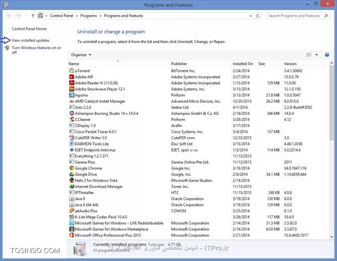 Run رو باز کرده و دستور زیر رو تایپ کنید:
<c#>
appwiz.cpl
<c#>
حالا روی Ok کلیک کنید تا پنجره Add or Remove Programs (یا Programs and Features در ویندوزهای جدیدتر) باز بشه.
سپس مطابق شکل زیر روی گزینه View installed updates کلیک کنید.

||http://network.tosinso.com/files/get/a08b0bb4-ca93-4fc6-afb9-35436fe16909||
پنجره Installed Updates مطابق شکل زیر باز میشه. حالا برای اینکه تاریخ بروز رسانی رو مشاهده کنید، سمت راست زیر ستون Installed On رو مشاهده کنید.

||http://network.tosinso.com/files/get/3b9ab5ad-84f1-4a99-8daf-a4cd72c3b48d||
برای مشاهده نسخه Service Pack هم از روشی که آقای رستمی گفتن میتونین استفاده کنین.
همینطور میتونین Run رو باز کنید و دستور زیر رو تایپ کنید:
<c#>
winver
<c#>
این صفحه هم Build Number نسخه ویندوز شما رو به شما نشون میده.

||http://network.tosinso.com/files/get/64c39836-c43b-4d8d-8d18-182b2cc1bd53||