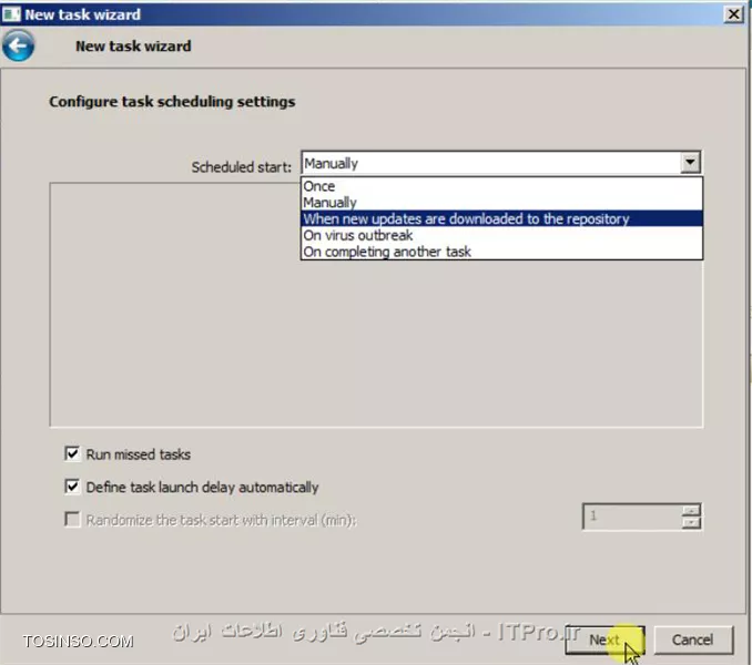 با سلام خدمت اساتید محترم و دوستان عزیز،در مطلب گذشته در مورد |طریقه نصب کنسول مدیریتی کسپرسکی::https://tosinso.com/articles/42652/%d8%a2%d9%85%d9%88%d8%b2%d8%b4-%d8%aa%d8%b5%d9%88%db%8c%d8%b1%db%8c-%d9%86%d8%b5%d8%a8-%da%a9%d9%86%d8%b3%d9%88%d9%84-%d9%85%d8%af%db%8c%d8%b1%db%8c%d8%aa%db%8c-%da%a9%d8%b3%d9%be%d8%b1%d8%b3%da%a9%db%8c-(Kaspersky)| آموزشش رو خدمتتون دادم و امروز میخوایم باهم روش های اضافه کردن لایسنس جدید رو به این کنسول مرور کنیم.در مطلب قبلی دوستان پرسیده بودند که این کنسول مدیریت به چه دردی میخوره که اگر با این مطالب همراه باشند در طول آموزش متوجه کارامدی این کنسول میشند ولی به طور اختصار خدمتتون ، عرض کنم که شما از طریق این کنسول و با ایجاد Task های مختلف میتونید از راه دور روی تمامی کلاینتاتون آنتی ویروس نصب کنید،اگر آلوده شدند متوجه بشید که کدوم دستگاه آلوده شده،پالیسی هایی نظیر بستن USBها اعمال کنید و... که در طول روزهای آتی به اونها میپردازیم. خوب میریم سراغ این آموزش:

*روش اول*

بعد از اجرای کنسول مدیریتی برای اضافه کردن لایسنس به قسمت Repositories رفته و به قسمت Keys بروید

||http://tosinso.com/files/get/aafc0a32-7597-4388-9bb8-a43f797f62fa||

در این مرحله شما برای اضافه کردن لایسنس در کنسول از 2 راه میتونید اقدام کنید که برای تنوع اول، راه دوم رو میریم.

خب در این قسمت Add Key رو انتخاب کنید

||http://tosinso.com/files/get/9be9c72b-370a-4cad-aed9-e56154ad914d||

سپس گزینه ی Load from key file رو انتخاب کنید

||http://tosinso.com/files/get/ef1ef067-26f6-4ef5-9531-04979fdffcc1||

در این قسمت باید لایسنس رو معرفی کنید،پس Select رو انتخاب کنید

||http://tosinso.com/files/get/0850993a-8fc6-4ae7-beb0-7cd8c584577f||

در صفحه ای که باز میشه مسیر لایسنس رو پیدا کنید و یکی از لایسنس هاتون رو انتخاب کنید

*توجه*
در پوشه ی لایسنس شما 2 عدد لایسنس باید داشته باشید که یکی مخصوص فعال کردن امکانات کنسول و دیگری مخصوص کلاینتها و سرور هاست.

معمولا لایسنس اول مربوط به کنسول و لایسنس دوم مخصوص کلاینتها و سرورها میشه.

||http://tosinso.com/files/get/02b9f223-5522-4404-8952-45b58e3a16d3||

بعد از اینکه لایسنس رو انتخاب کردین،مطمئن بشید که گزینه ی Automatically deploy key to managed computers رو فعال کرده باشین و بعد Next رو انتخاب کنید

||http://tosinso.com/files/get/69f3ad10-4994-4c49-bea7-d75d16c07357||

دیگه کار تمومه و Finish رو انتخاب کنید

||http://tosinso.com/files/get/517d44af-dd28-425a-aff3-48c5a0594162||


*روش دوم*

خب قرار شد که دوم،روش اول رو بگیم

مثل روش اول بعد از اجرا کردن کنسول به قسمت Repositories برید و به قسمت Keys برید و Add key رو انتخاب کنید

||http://tosinso.com/files/get/83224c8b-39c4-48b3-97f3-df7b66027e23||

در این صفحه گزینه ی Enter activation code رو انتخاب کنید

||http://tosinso.com/files/get/321795ea-feb5-4a06-92ac-9fdafd9bb3ce||

تو این قسمت باید کد لایسنس رو بدست بیارید،پس به فولدر لایسنستون برید و فایل Activation code رو که به صورت txt هست رو اجرا کنید

||http://tosinso.com/files/get/008ee9e3-3fa8-4a0d-ac82-647a845cf700||

تو صفحه ای که باز میشه کد لایسنس رو کپی کنید

||http://tosinso.com/files/get/f5062a42-ec91-43ea-a5a0-dd1ad28e55e5||

حالا کد کپی شده رو تو این قسمت paste کنید و از فعال بودن Automatically deploy... هم مطمئن باشید و Next رو انتخاب کنید

||http://tosinso.com/files/get/541d74fc-9d9e-4669-8068-b274c8945cde||

تو این قسمت باید سرورتون به اینترنت وصل باشه تا فایل لایسنس دریافت بشه .بعد از اینکه این مرحله تموم شد Next رو انتخاب کنید

||http://tosinso.com/files/get/eb5c472c-df48-4700-8c5e-bbea83ab0159||

خوب این روش هم به اتمام رسید و Finish رو انتخاب کنید

||http://tosinso.com/files/get/517d44af-dd28-425a-aff3-48c5a0594162||


*روش سوم*


خب امیدوارم که خسته نشده باشید

این روش یکم پیشرفته تر از 2 روش قبلی هست که با هم میریم جلو و بررسیش میکنیم

خب در مرحله ی اول به قسمت Managed computers برید و از سمت راست Tasks رو انتخاب کنید و روی Create a task کلیک کنید

||http://tosinso.com/files/get/ee34c446-f78e-4211-b187-d39b2ff02669||

تو این قسمت اسم Task لایسنس رو تعیین کنید و Next رو بزنید

||http://tosinso.com/files/get/a5e3fbd5-8a48-447c-bdf6-358dcfc64b74||

در اینجا ورژن آنتی ویروس مورد نظرتون رو انتخاب کنید و گزینه ی Add key رو انتخاب کنید و Next رو بزنید

||http://tosinso.com/files/get/3df52119-00c3-4f09-a4f2-671746256904||

تو این مرحله باز هم میتونید از 2 حالت برای معرفی لایسنس استفاده کنید که Activation code و Key file هستند که در صورتی که فایل لایسنس رو روی سیستم دارید(قبلا add کردیم باهم دیگه)

حالت دوم رو انتخاب میکنیم و Select رو انتخاب میکنیم

||http://tosinso.com/files/get/eba27bb5-4721-464b-8687-bb552bff0610||

در اینجا هم 2 حالت میتونید استفاده کنید.یا فایل رو از یه محل بخصوص معرفی کنید یا فایل لایسنس رو اگه قبلا تو کنسول وارد کردین و الان میخوایم Task اون رو بسازیم انتخاب میکنیم

||http://tosinso.com/files/get/d087774c-b77b-492c-8475-fe8cb60f655a||

اگه گزینه ی Key from kaspersky security center رو انتخاب کرده باشید این صفحه براتون نشون داده میشه که با انتخاب اون و OK کردن،لایسنس به Task اعمال میشه

||http://tosinso.com/files/get/33356a25-f23d-4ec8-a358-bb1865ce5cde||

اگر هم که Key file from folder رو انتخاب کرده باشید باید لایسنس رو از آدرس مربوطه انتخاب کنید

||http://tosinso.com/files/get/a909108a-0b8d-4e1d-83a7-6687cdf5c006||

حالا الان میبینید که لایسنس وارد شده و اضافه شده به Task و شما عزیزان کافیه که Next رو بزنید

||http://tosinso.com/files/get/2cb01fc2-ff8a-432d-b54d-9c01d3dac5ea||

تو این قسمت باید زمان اجرا شدن Task رو تعیین کنید و تنظیمات رو ترجیحا به همین شکل انجام بدبد و Next رو انتخاب کنید

||http://tosinso.com/files/get/a0c3f38f-50bb-4d05-a9c7-44d3e6fdc067||

دیگه این روش هم به اتمام رسیده و اگه گزینه ی Run task after wizard complete رو بزنید،Task شروع به کار میکنه

||http://tosinso.com/files/get/b9028f83-2e3b-4dc7-9c2e-68b89efe43de||

*روش چهارم*

این روش برای اضافه کردن اون لایسنسی هست که گفتم مخصوص کنسول مدیریتی هست

تو صفحه اصلی روی Administration Server رایت کلیک کنید و Properties بگیرید

||http://tosinso.com/files/get/4fdec48b-cacc-4188-9eb6-c4b0888229cf||

به قسمت Keys برید و از سمت راست Modify رو انتخاب کنید

||http://tosinso.com/files/get/0ee15f7c-6eec-4381-8047-12526c03c96a||

اگه قبلا لایسنس رو تو قسمت Repositories کنسول وارد کرده باشیم میتونیم تو این قسمت اونو انتخاب کنیم در صورتی که غیر از این بود Add رو بزنید

||http://tosinso.com/files/get/49f49a39-fa96-4101-8375-216f1b6a9e54||

این قسمت رو هم که 3 بار با هم مرور کردیم،پس گزینه ی Load from key file رو انتخاب کنید

||http://tosinso.com/files/get/2ca6a6f5-2238-4989-9c4a-1433f5cef5a0||

سپس Select رو انتخاب کنید

||http://tosinso.com/files/get/80912524-f803-4171-988a-1484e8f1d23e||

لایسنس مورد نظرتون رو انتخاب کنید

||http://tosinso.com/files/get/7790c174-7557-4b4b-b7e1-8a2cac163322||

حالا Next رو انتخاب کنید

||http://tosinso.com/files/get/7aef1844-be8f-4402-a687-8776712eee3c||

خب لایسنس شما با موفقیت add شده و میتونید finish رو بزنید

||http://tosinso.com/files/get/6b33c823-cead-4b27-8f44-600f7a29989a||

حالا الان میبینید که تو قسمت Keys لایسنس شما نشون داده میشه و کافیه که OK کنید

||http://tosinso.com/files/get/c66e6050-e221-4d65-8aaa-35e81954f2dc||

در آخر هم ازتون خواسته میشه که برای اعمال تغییرات یک بار کنسول رو ببندید و باز کنید

||http://tosinso.com/files/get/5d8aa72c-f203-45b1-bb74-c8b5d32caf19||

خوب دوستان عزیز 4 روش اضافه کردن لایسنس رو به کنسول مدیریت با هم مرور کردیم که امیدوارم مفید واقع شده باشه براتون و خسته نشده باشید

انشالله به زودی آموزش های دیگه ای از قابلیت های این کنسول رو براتون آماده میکنم.

نویسنده : مهدی عسکری
منبع : |جزیره امنیت اطلاعات و ارتباطات وب سایت توسینسو::https://tosinso.com/security|
هرگونه نشر و کپی برداری بدون ذکر منبع و نام نویسنده دارای اشکال اخلاقی است
