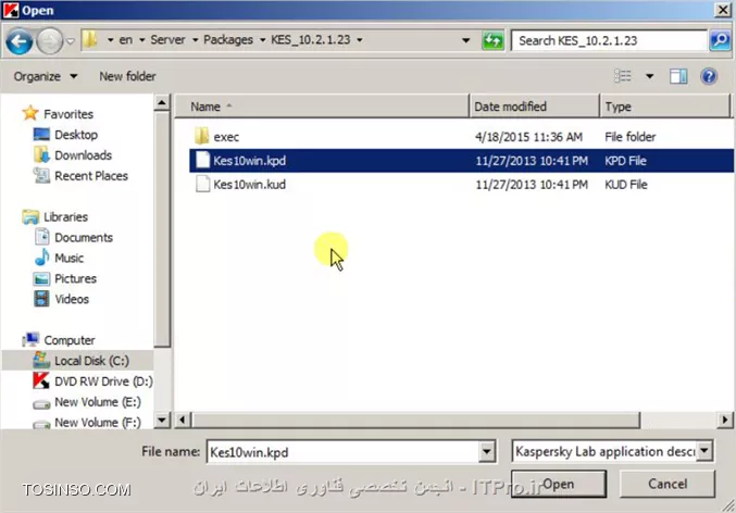 با سلام خدمت اساتید محترم و دوستان عزیز در ادامه آموزش کنسول مدیریتی کسپرسکی،امروز با هم 2 روش ایجاد پکیج آنتی ویروس رو مرور میکنیم.که روش اول بعد از ساخت پکیج به صورت لوکال باید اجرا بشه و در روش دوم شما میتونید به صورت ریموت آنتی ویروستون رو نصب کنید

*روش اول - 1Click*

تو این روش همونطور که از اسمش پیداست شما باید خیلی راحت و به قول معروف با یک کلیک آنتی ویروستون رو نصب کنید.بریم ببینیم که این پکیج به چه صورت ساخته میشه:

بعد از اجرای کنسول،Remote Installation رو انتخاب کنید و Installation Package رو انتخاب کنید
||http://tosinso.com/files/get/c69e29b2-7176-4e17-ad98-543f43541787||
در پایین صفحه شما پکیج های موجودتون رو میبینید که میتونید آنتی ویروس KES 10 یا Network Agent رو انتخاب کنید که باید روی هر کدوم که می خواید رایت کلیک کنید و گزینه ی Create Stand-alone installation package رو انتخاب کنید
||http://tosinso.com/files/get/357571a6-9de7-4ad6-aced-7845d176fd5b||
در این قسمت شما این امکان رو دارید که مشخص کنید هنگام ساخت پکیج،Net Agent هم با اون ساخته بشه یا خیر.اگر این گزینه رو انتخاب کنید-که پیشنهاد میکنم همین کار رو هم انجام بدید-موقع 

نصب،هم آنتی ویروس و هم Net Agent با هم نصب میشن و لرتباطتون با سرور برقرار میشه
||http://tosinso.com/files/get/fcd1d1c1-71cb-441a-86f6-fc9d692a345b||
بعد از اینکه Next رو زدید اگر تو مرحله ی فبل انتخاب کرده بودید که Net Agent هم نصب بشه،ازتون میخواد تعیین کنید کامپیوتری که آنتی ویروس رو روش نصب میکنید به کدوم گروه انتقال داده بشه

که گروه Managed Computer به صورت پیش فرض روی کنسول وجود داره و میتونید همون رو انتخاب کنید
||http://tosinso.com/files/get/5ddd5af1-8e89-4a93-91cb-14045cd972a9||

حالا Managed Computers رو انتخاب کنید
||http://tosinso.com/files/get/a134cf62-269a-40a0-9cc3-71b0cb12c13c||
بعد از اینکه Ok کردید صبر میکنیم تا پکیجمون ساخته بشه
||http://tosinso.com/files/get/dc6fb27e-975e-4e99-ac63-d1f5c405e82c||
حالا همونطور که میبینید پکیج ساخته شده و شما Next رو بزنید
||http://tosinso.com/files/get/92501675-c701-4543-b210-4f292d9aaf39||
کار تو اینجا تموم شده و میتونید Finish رو بزنید
||http://tosinso.com/files/get/bb2c6285-b243-4618-8e43-bd49de03da92||
حالا برای دیدن 1Click ساخته شدتون به فولدر share سرورتون برید
||http://tosinso.com/files/get/ba631b84-1845-457c-a961-60ba2043711b||
تو اینجا یک فولدر میبینید به اسم PkgInst که میتونید واسه ی راحتی به 1Click تغییر نامش بدید
||http://tosinso.com/files/get/c1e86c9c-ca71-4812-96c5-c0c2079423f7||
وقتی وارد این فولدر میشید  یک فایل به اسم Setup میبینید که باید اون رو روی کامپیوتر کلاینت یا روی فلش کپی کنید و روی سیستم مورد نظرتون اجرا کنید
||http://tosinso.com/files/get/125d61d2-bcd5-454f-b19f-0b5c8ac74508||
Start Installation رو انتخاب کنید
||http://tosinso.com/files/get/4103ca99-7447-4a22-98b0-f77f22f7f06e||
تو این مرحله بعد از اجرا کردن 4 مرحله انجام میشه و ارتباط کلاینت با کنسول مدیریتی برقرار میشه و آنتی ویروس نصب میشه و شما کاری نباید انجام بدین که میشه گفت همون 1Click شده
||http://tosinso.com/files/get/f30bfc6b-5731-4ba3-a07b-9c0bde881560||
امیدوارم به مشکل نخورده باشید و آنتی ویروستون نصب شده باشه
||http://tosinso.com/files/get/e7e2b959-9b78-48fc-8240-0278f98b823d||

*روش دوم - Create New Installation Package*

در این روش چون اسم خاصی نداره ما هم همون نصب پکیج جدید رو به عنوان اسم انتخاب میکنیم.فقط چند تا نکته هست که قبل از شروع خدمتتون عرض میکنم:

* ساخت پکیج Antivirus و Network Agent مشابه هم هست.
* این آموزش در مورد ساخت پکیج های ورژن آنتی ویروس 6 و 8 هم به همین روش انجام میشه
* ممکن هست عزیزانی که از کنسولهای ورژن 8 یا 9 استفاده میکنند مسیر Installation Package هارو از Repositories پیدا کنند
<left>
Repositories>Installation Package                                 For version 9.2.62 and 8.0.2177
<left>
خوب حالا با هم این روش رو شروع میکنیم
بعد از اینکه کنسول رو اجرا کردید Remote Installation رو انتخاب کنید و Installation Packages رو بزنید
||http://tosinso.com/files/get/3540615c-b106-4e4e-844f-25e622cc49d5||
در بالای صفحه Create Installation Package رو انتخاب کنید
||http://tosinso.com/files/get/8d0b19d9-90ea-4305-8218-b6fe442d2868||
حالا گزینه ی اول رو انتخاب کنید
||http://tosinso.com/files/get/fa05cd3d-ad80-4365-81ef-fac68b174145||
تو این قسمت باید اسم پکیج رو مشخص کنید که اگر این کار رو هم نکنید بعد از اینکه پکیج ساخته شد هم میتونید اسم اون رو تغییر بدید
||http://tosinso.com/files/get/4e142e8c-9055-46ad-bc21-73425eabd1a6||
تو این مرحله باید فایل مربوط به ساخت پکیج رو معرفی کنید که Select رو بزنید
||http://tosinso.com/files/get/2d8b0b66-2c82-4bb5-bcbd-5a248f6c3ac0||
حالا باید به آدرسی که پکیج کنسول تو اون Extract شده برید و پکیج مورد نظرتون رو انتخاب کنید.
||http://tosinso.com/files/get/3b44eb1f-fb90-44cd-90bb-dd219ee5d6f0||
تو این قسمت نیاز به معرفی پکیج دارید.در صورتیکه نیاز به ساخت پکیج آنتی ویروس دارین، به پوشه ی KES 10 برید و فایل با پسوند .kpd یا .kud رو انتخاب کنید و Open رو بزنید
||http://tosinso.com/files/get/a281812e-7f40-414d-8193-f9e7160092fa||
اگر هم نیاز به ساخت پکیج Net Agent دارید به فولدر Net Agent 10 برید و فایل با پسوند .kud رو انتخاب کنید و Open رو بزنید
||http://tosinso.com/files/get/3db8dcf0-e9c1-444f-98c6-c5cea1005c85||
تو این قسمت پکیج شناسایی شده و آماده ی آپلود شدن روی سرور هست و شما Next رو بزنید
||http://tosinso.com/files/get/228ce460-70e0-42d9-b29c-4063f93392e4||
خوب پکیج به صورت کامل بر روی سرور آپلود شده و شما میتونید Finish رو انتخاب کنید
||http://tosinso.com/files/get/546cea92-1f18-4081-9e7b-72eb0e7f1895||

خوب دوستان عزیز با هم این 2 روش رو یاد گرفتیم و امیدوارم مفید واقع شده باشه.انشالله به زودی آموزش های قسمت های دیگه ی کنسول رو هم آماده ی ارائه به خدمتتون خواهم کرد.هفته ی خوبی رو براتون آرزو میکنم.

نویسنده : مهدی عسکری
منبع : |جزیره امنیت اطلاعات و ارتباطات وب سایت توسینسو::https://tosinso.com/security|
هرگونه نشر و کپی برداری بدون ذکر منبع و نام نویسنده دارای اشکال اخلاقی است