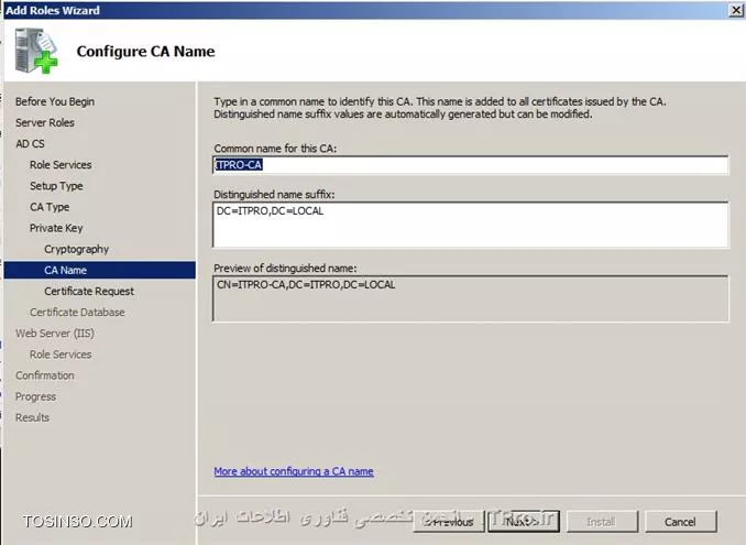 انتخاب اسم CA با توجه به ساختار distinguished Name