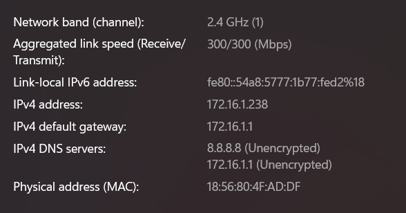 مشخصات دریافتی از DHCP