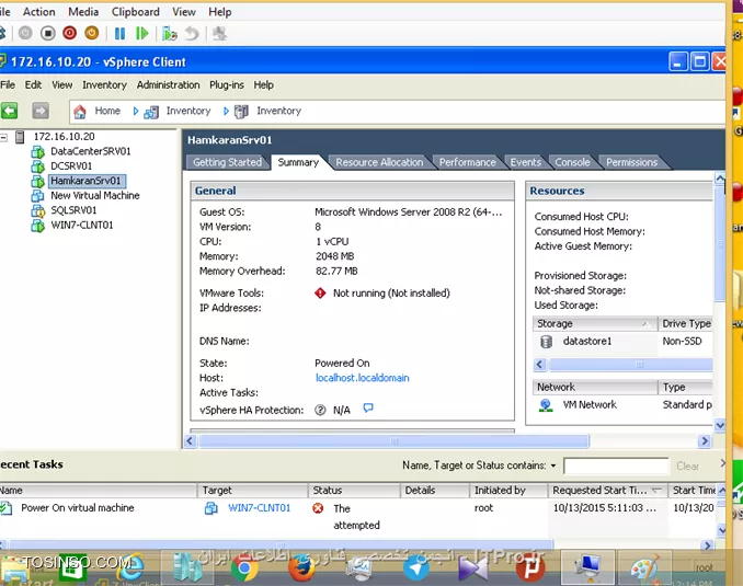سلام دوستان ، یکی از دوستانم با من تماس گرفت و گفت با esxi خود مشکل دارد بنا به علتی سرور را restart می کند و به مشکل بر می خورد
<c#>
 vmware tools: not running not installed
<c#>
||http://tosinso.com/files/get/a394f577-df4a-45ae-aad2-701ec489286a||
  می خواستم بدونم علت مشکل چی هست ماشینstart  هستند ولی کار نمی کنند؟


