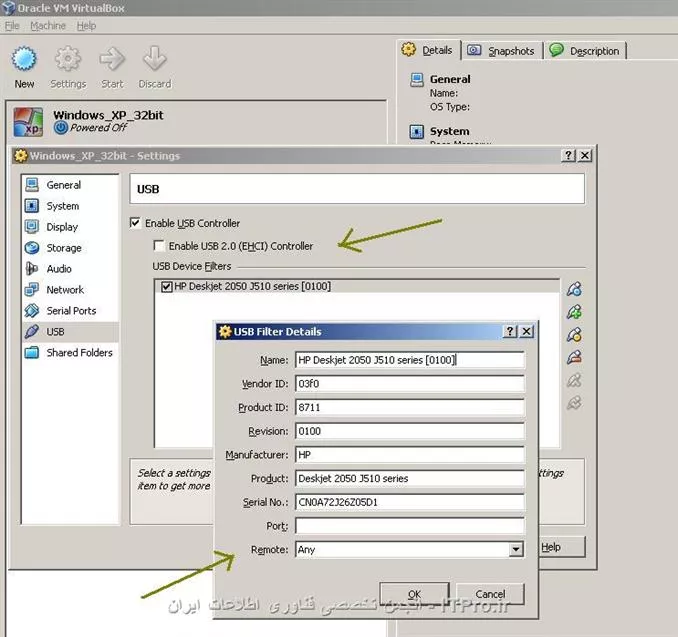 ساده ترین راهکار این هست که اول از همه USB Device خودتون رو اول Safe Removal کنید و مجددا تست کنید ، اگر نشد مطابق تصویر زیر قابلیت UHCI رو فعال کنید و بعد USB رو Mount کنید : 
||http://network.tosinso.com/files/get/a4383f1a-9edf-4a7d-bf86-73e973d8cbbb||
اگر نشد کافیه که شما درایورهای مخفی رو از سیستم حذف کنید به آموزش زیر مراجعه کنید : 
* |حذف درایورهای مخفی و اضافی از روی سیستم ::https://tosinso.com/articles/43423/%d8%a2%d9%85%d9%88%d8%b2%d8%b4-%d8%ad%d8%b0%d9%81-%d8%af%d8%b1%d8%a7%db%8c%d9%88%d8%b1%d9%87%d8%a7%db%8c-%d9%85%d8%ae%d9%81%db%8c-%d9%88-%d8%a7%d8%b6%d8%a7%d9%81%db%8c-%d8%a7%d8%b2-%d8%b1%d9%88%db%8c-%d8%b3%db%8c%d8%b3%d8%aa%d9%85|