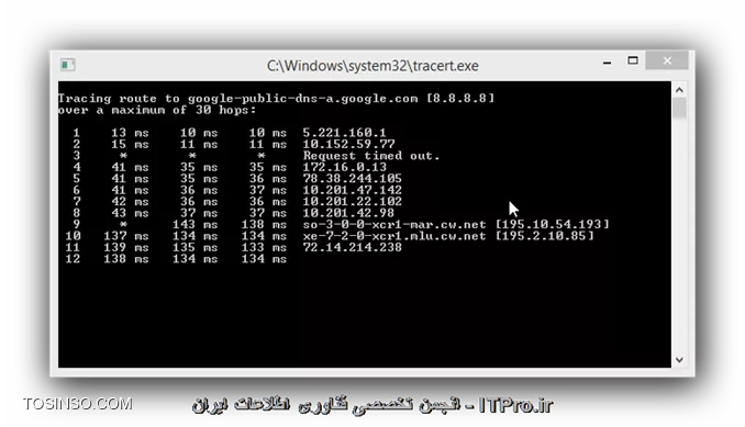 اقا سلام ممنون از مطالب مفیدتون 
من وقتی دستور tracert رو روی کد های 8.8.8.8 یا 4.2.2.4 و غیره امتحان میکنم همیشه روی شماره 3 تایم اوت میزنه
این 2 تا عکس ببینید 
||http://network.tosinso.com/files/get/51bfee60-4109-4f2e-838e-08b4081eaca3||
||http://network.tosinso.com/files/get/a4b8b465-68d5-4873-8fd6-a281cb77a842||
من اینترنت 512 مخابرات دارم از بس زنگ زدم دیگه خودم شرمنده شدم 
 خواهش میکنم کمک کنید تایم اوتم خیلی زیاد من از اینترنت برای بازی های انلاین استفاده میکنم  وقتی که استفاد معمولی دارم از اینترت تایم اوت خیلی کم ولی وقتی از برنامه steam استفاده میکنم و وارد بازی میشم تایم اوتم زیاد میشه