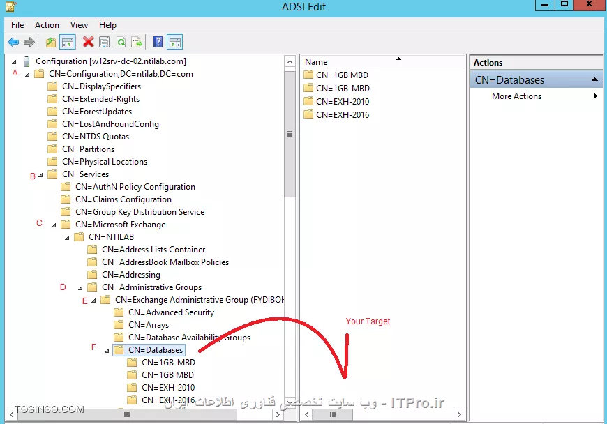 اگر مشکلت دیتابیسی هست که از نصب Exchange قبل باقی مانده به این صورت می تونی دیتاش رو از روی AD حذف کنی
ADSI Edit را باز کن
از منو Action گزینه Connect to را انتخاب کن
از قسمت ُSelect a well known Naming Context گزینه Configuration را انتخاب کن 
و مابقیه رو از روی این تصویر برو جلو (مواظب باش اشتباهی چیزی را حذف نکنی)
||http://network.tosinso.com/files/get/a4cdad47-dbfc-41b6-8631-f94b583852f7||