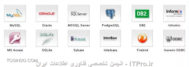 Microsoft Access ،Oracle، Sybase،Sql Server، DB2، و Informix